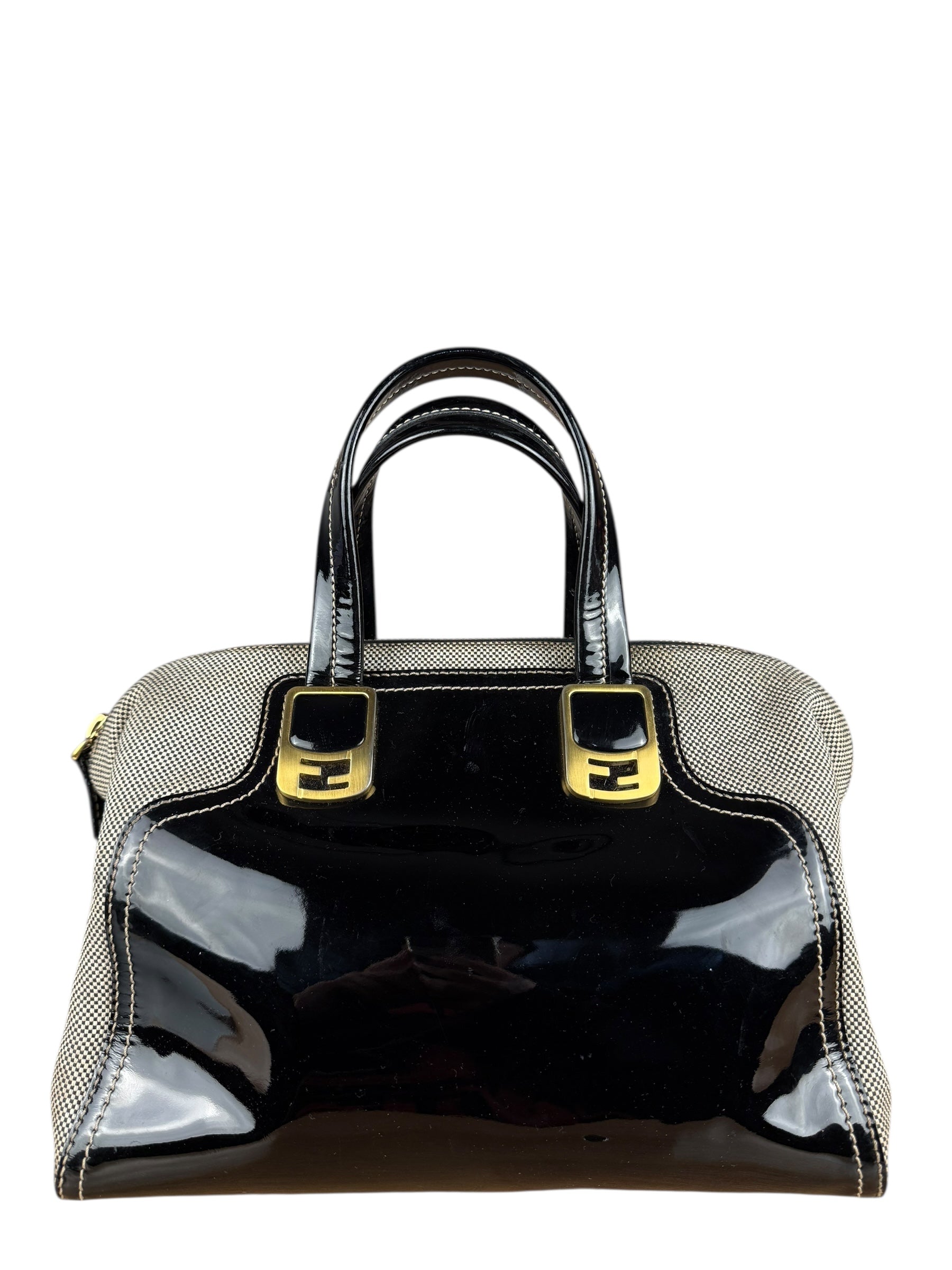 Fendi vintage Chameleon Black Patent Leather Handbag