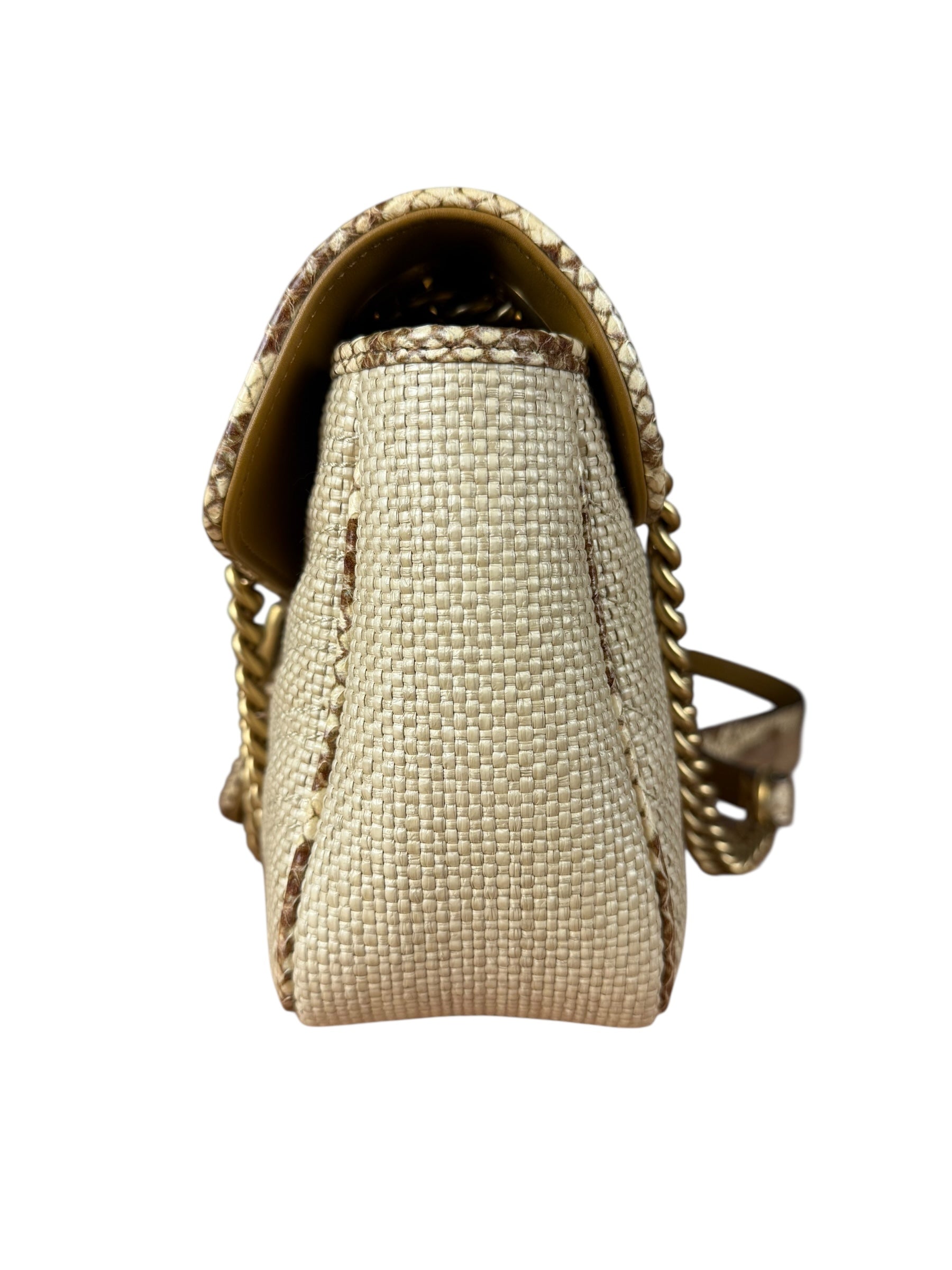 Gucci Raffia Snake-Trimmed Marmont Chain Bag