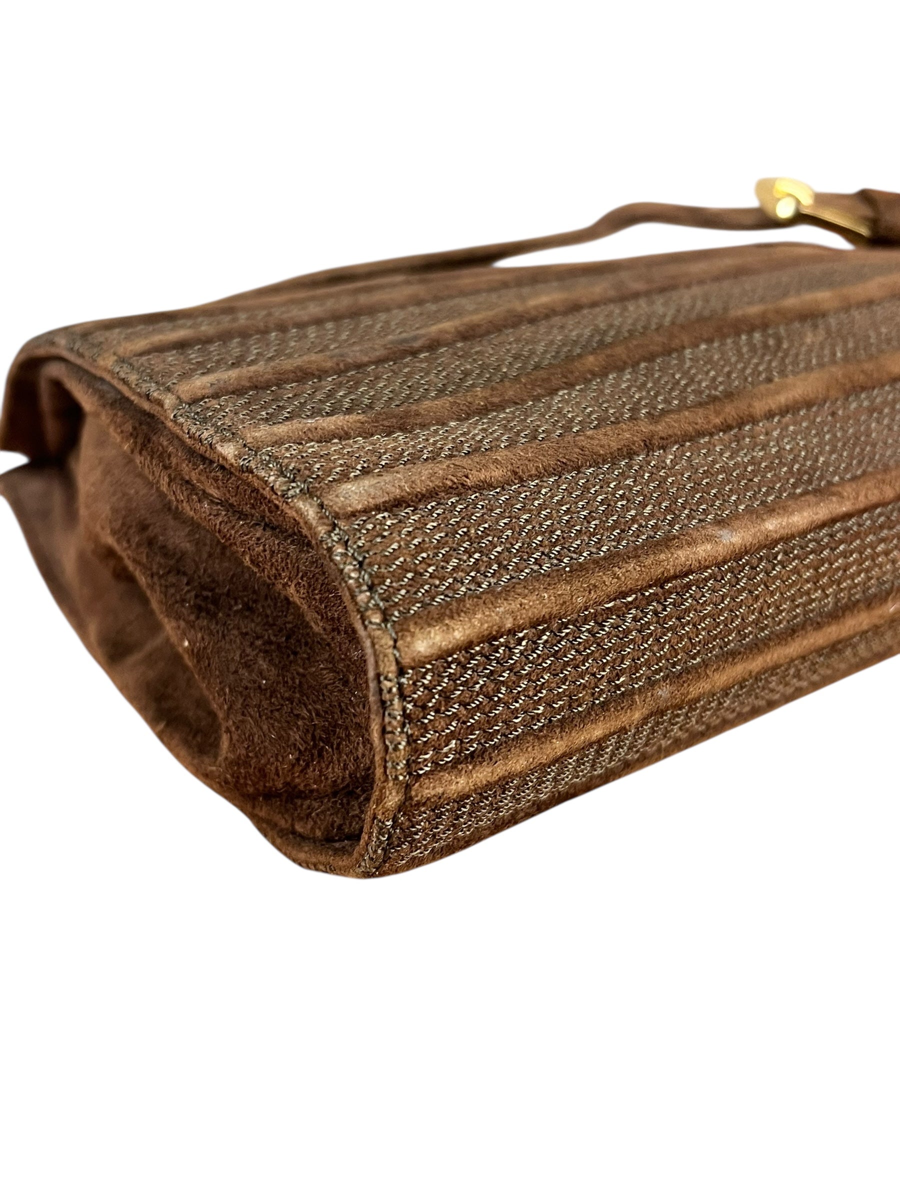 Loewe Vintage Striped Brown Suede Crossbody