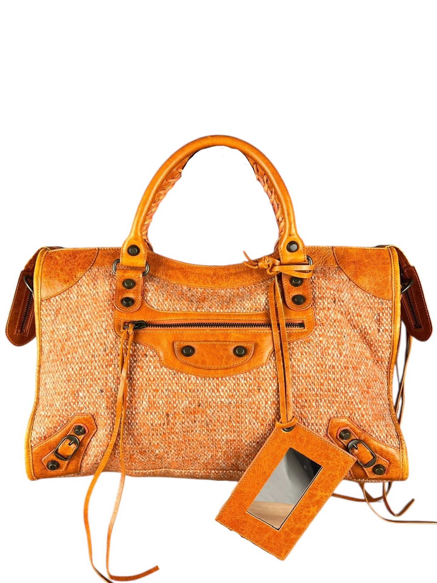 Balenciaga Wool Knit Orange City Bag