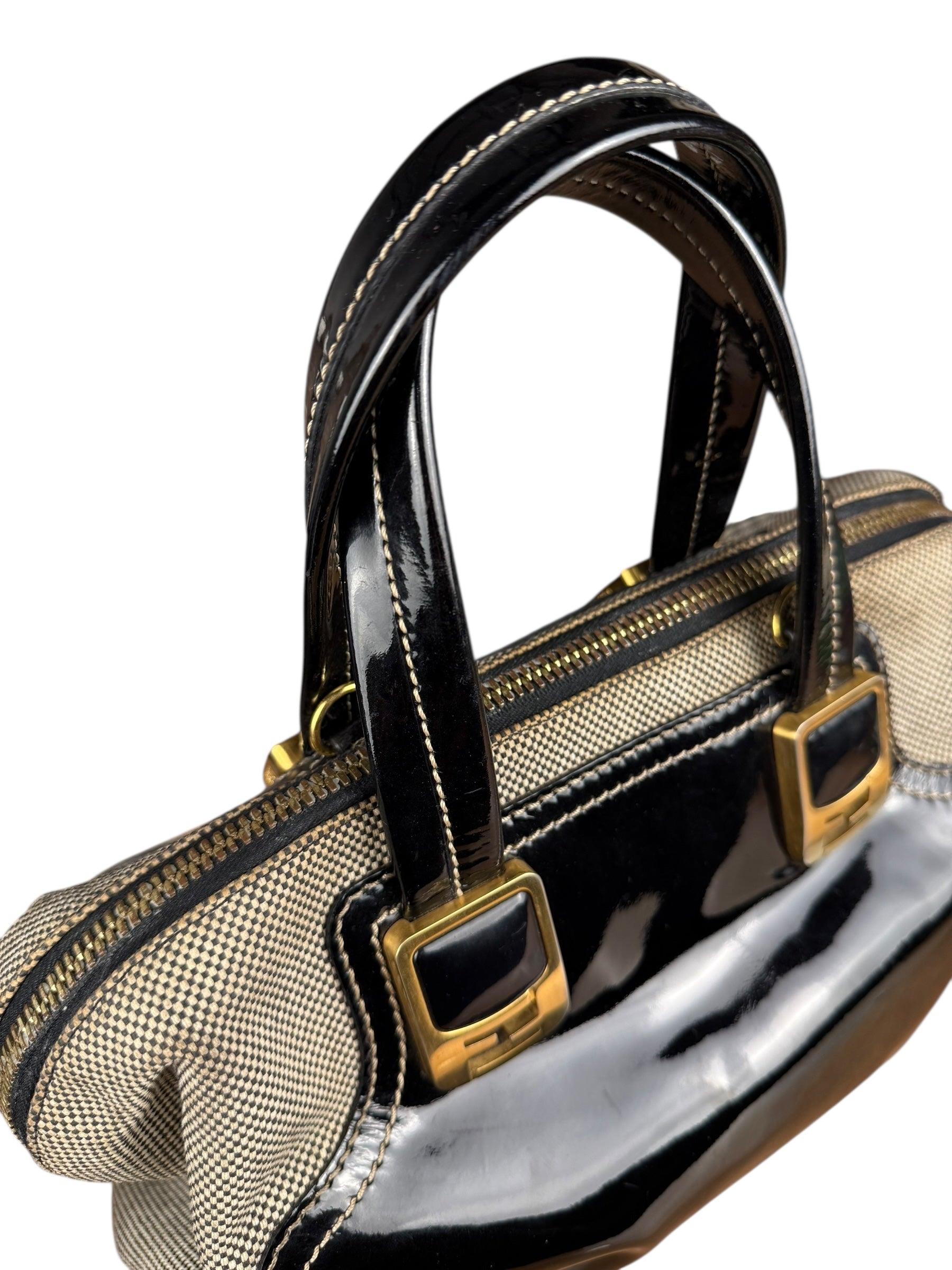 Fendi vintage Chameleon Black Patent Leather Handbag