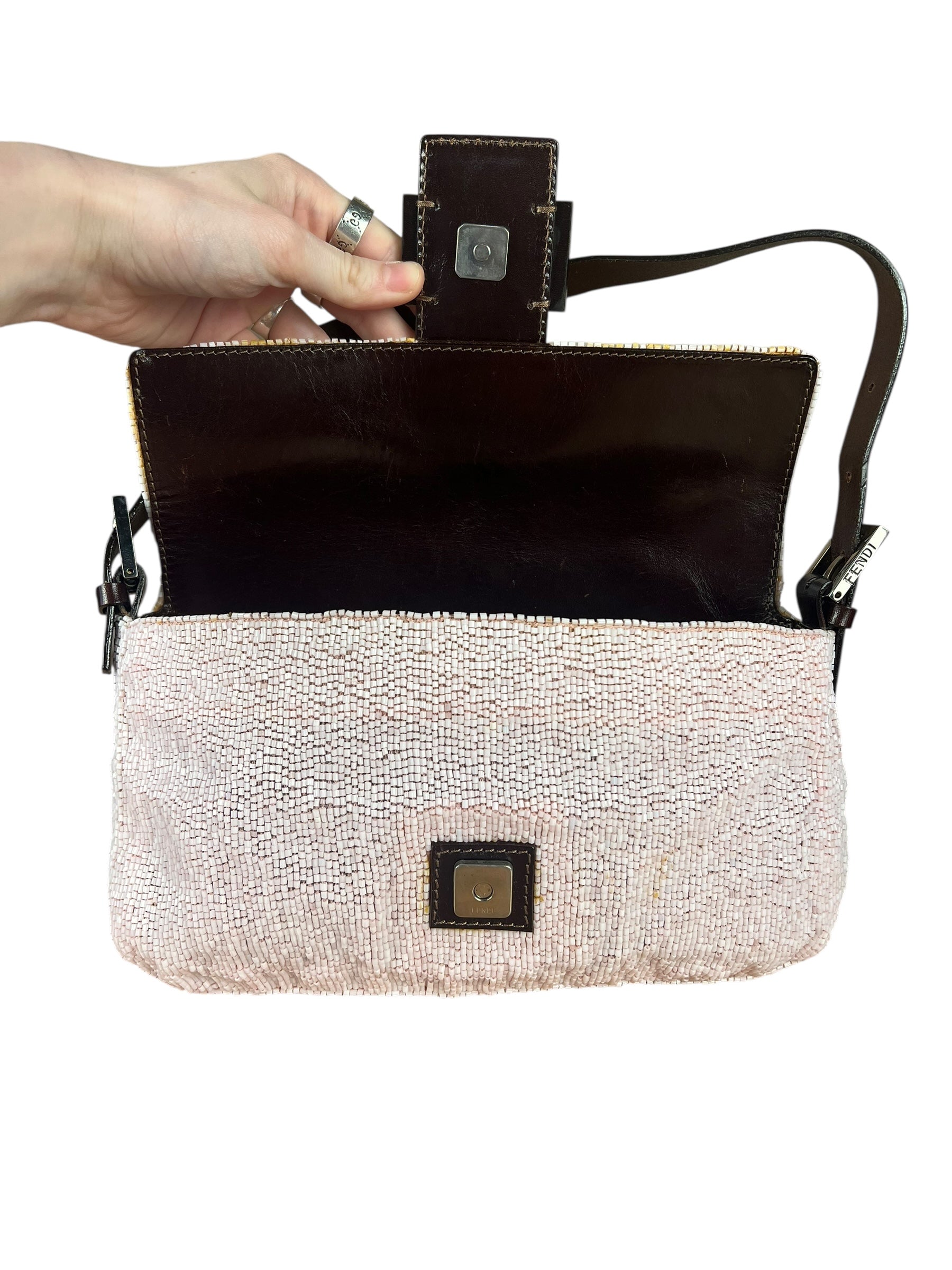 Fendi Pelle Rosa Beaded Baguette
