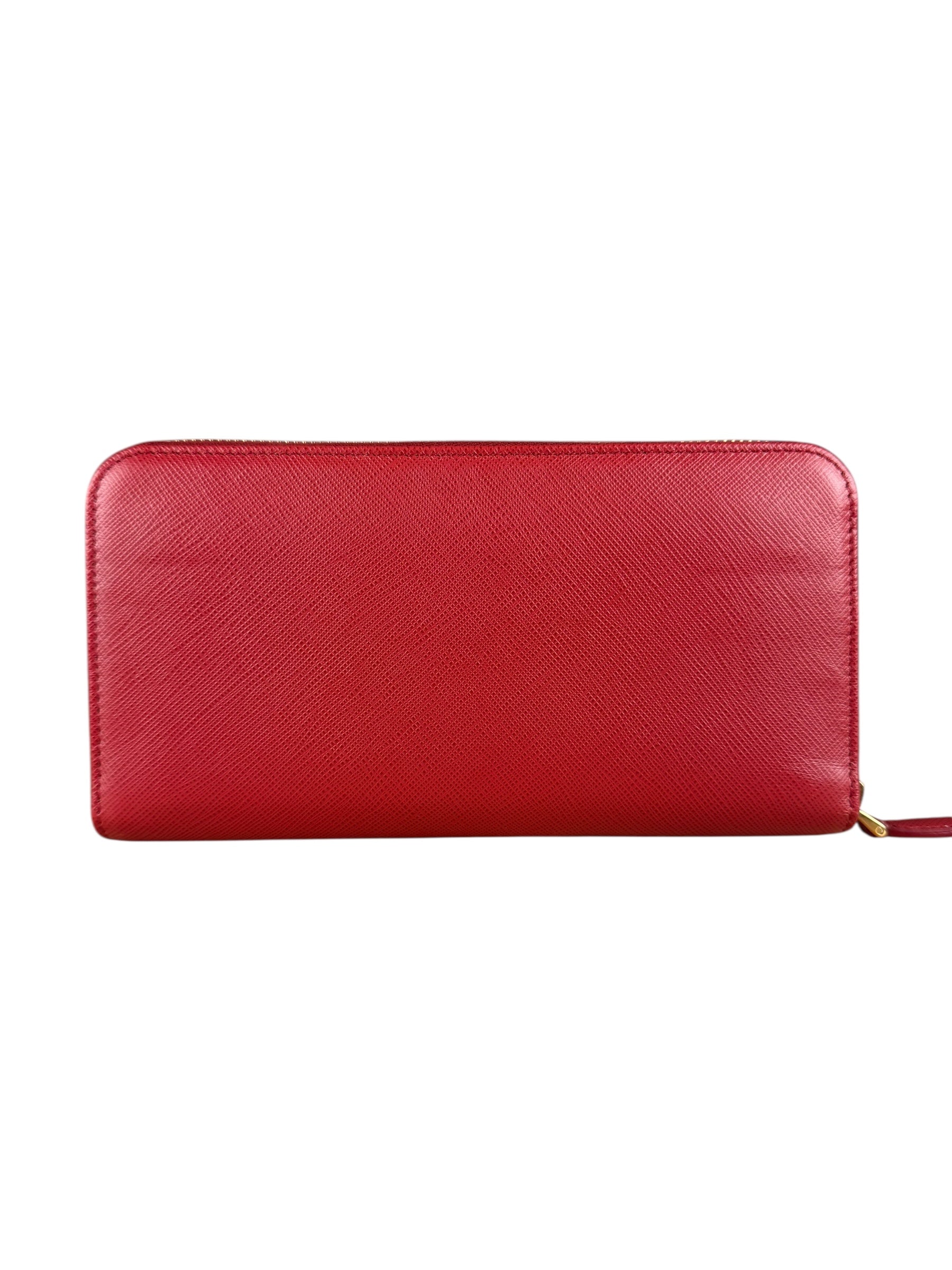 Prada Red Saffiano Leather Long Zippy Wallet