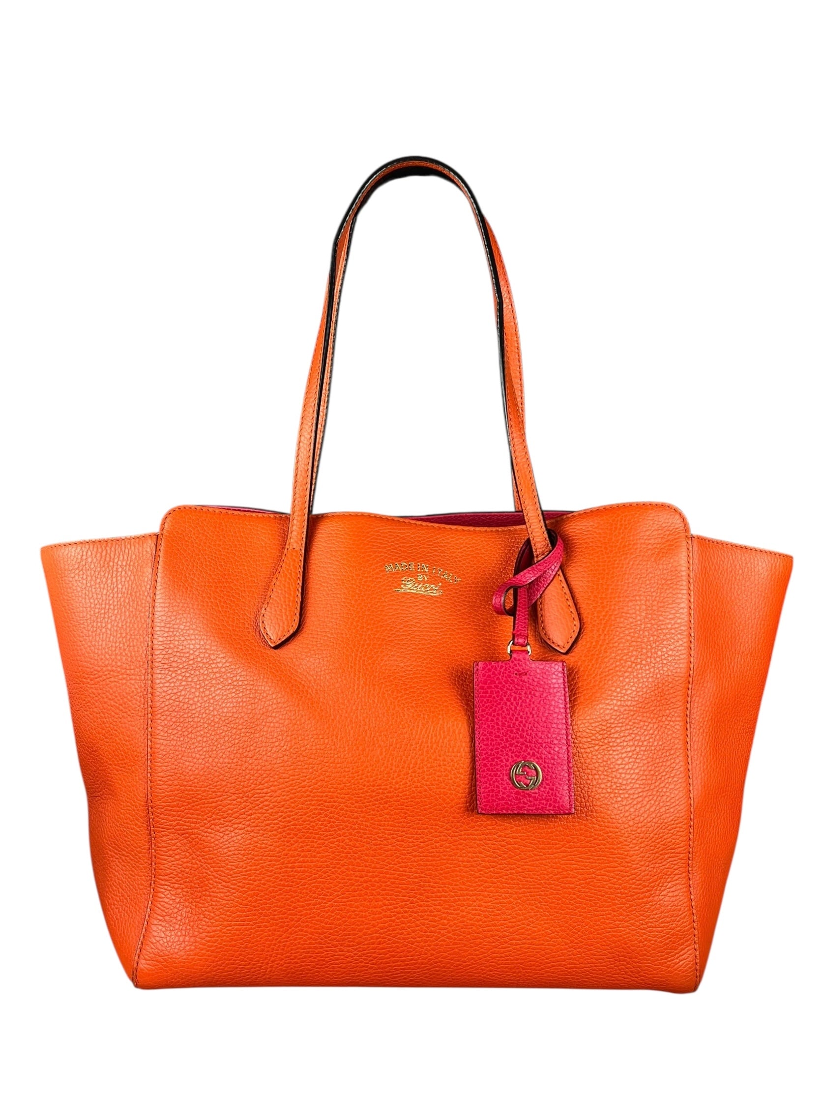 Gucci Orange Pebble Leather Swing Medium Tote