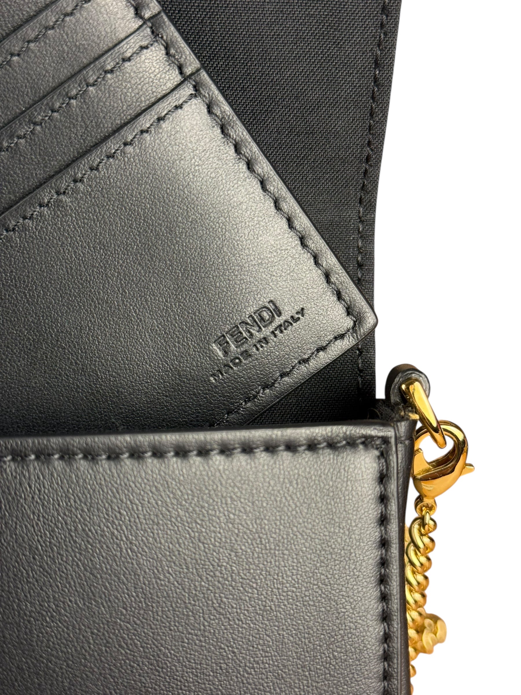 Fendi Fendigraphy Black Leather Wallet on Chain