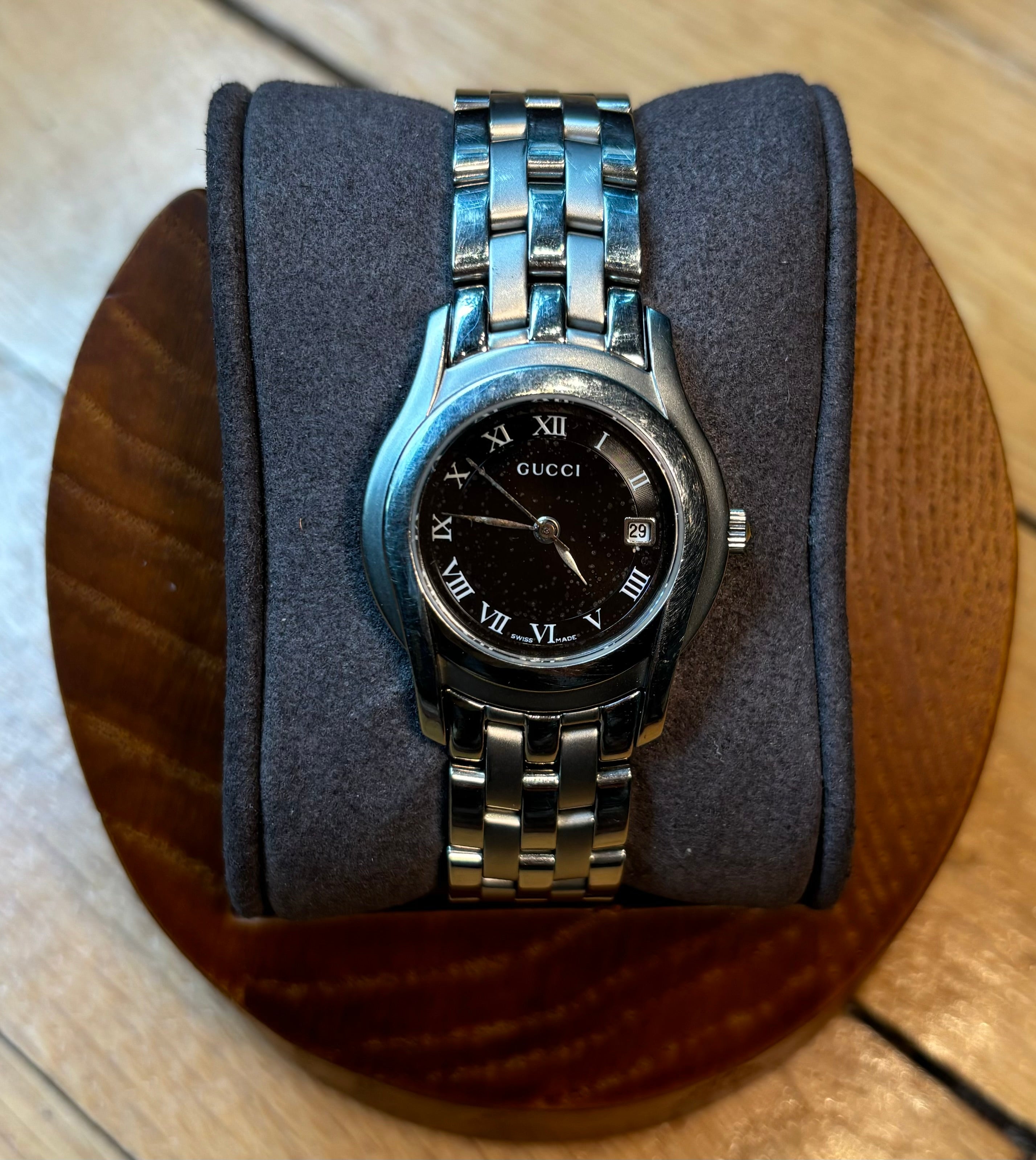 Gucci Stainless Steel Link Black Roman Numeral Dial
