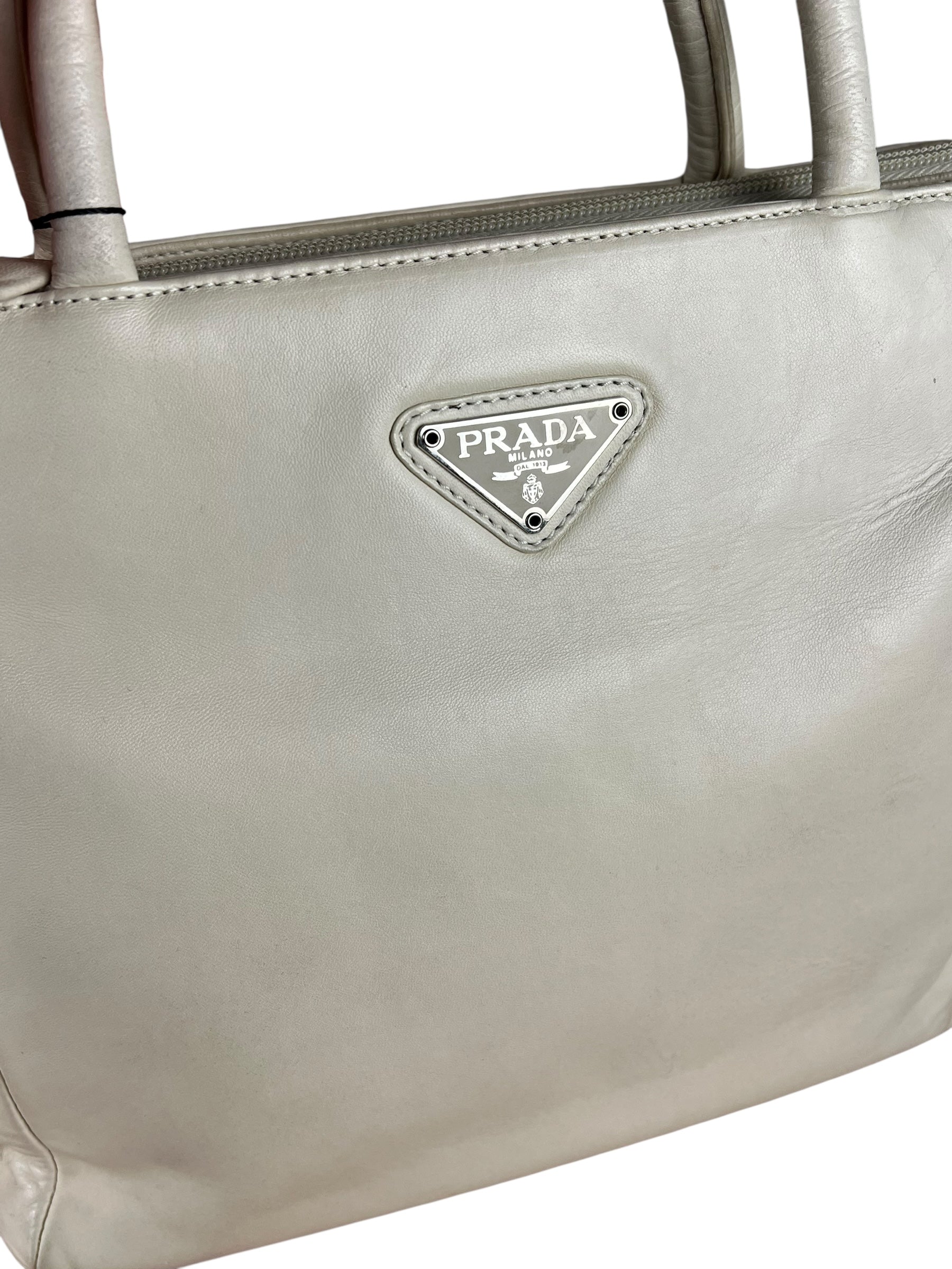 Prada Leather Tote Bag Beige/Ivory