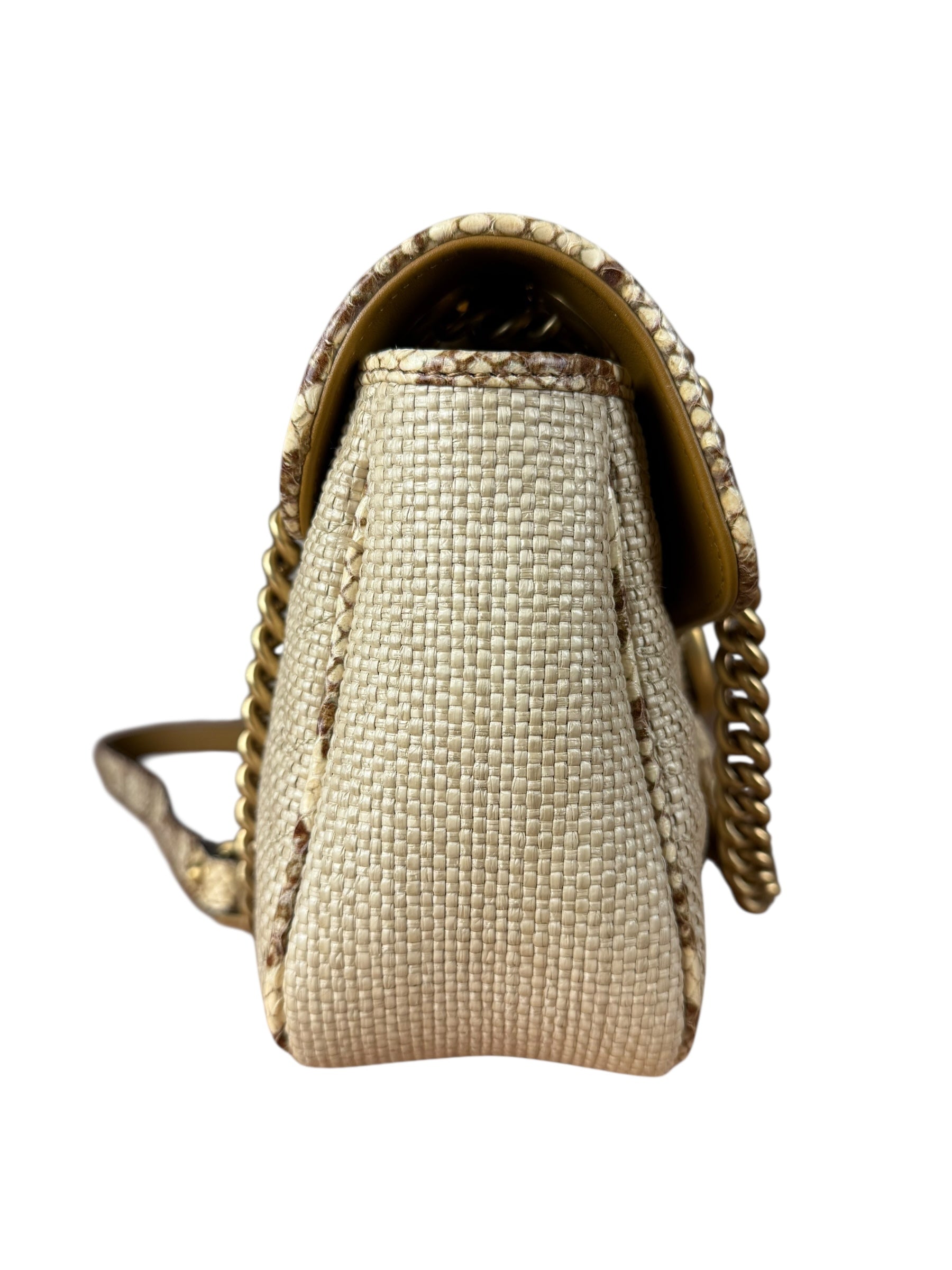 Gucci Raffia Snake-Trimmed Marmont Chain Bag