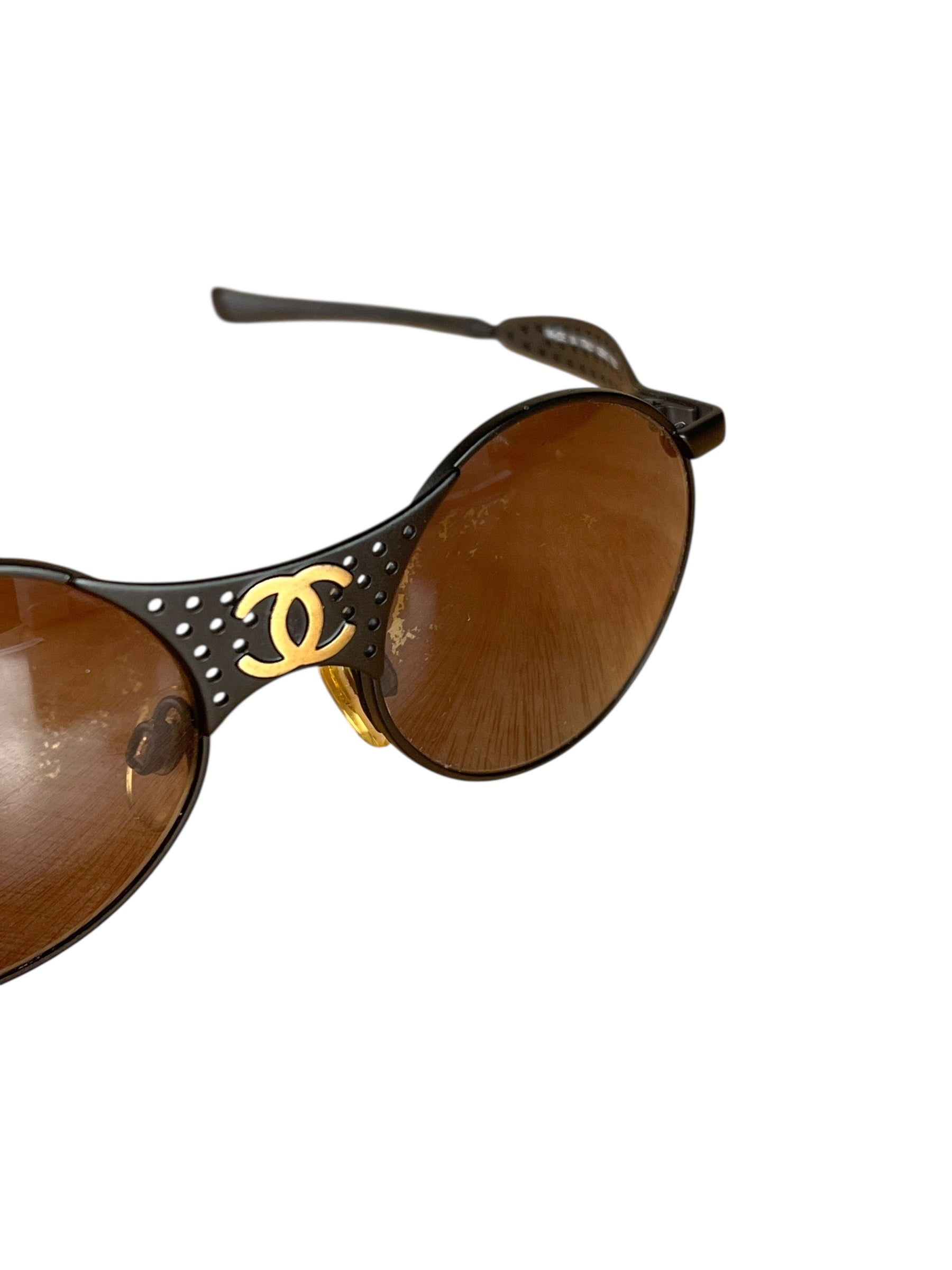 Chanel Steampunk Oval Gold Logo Sunglasses