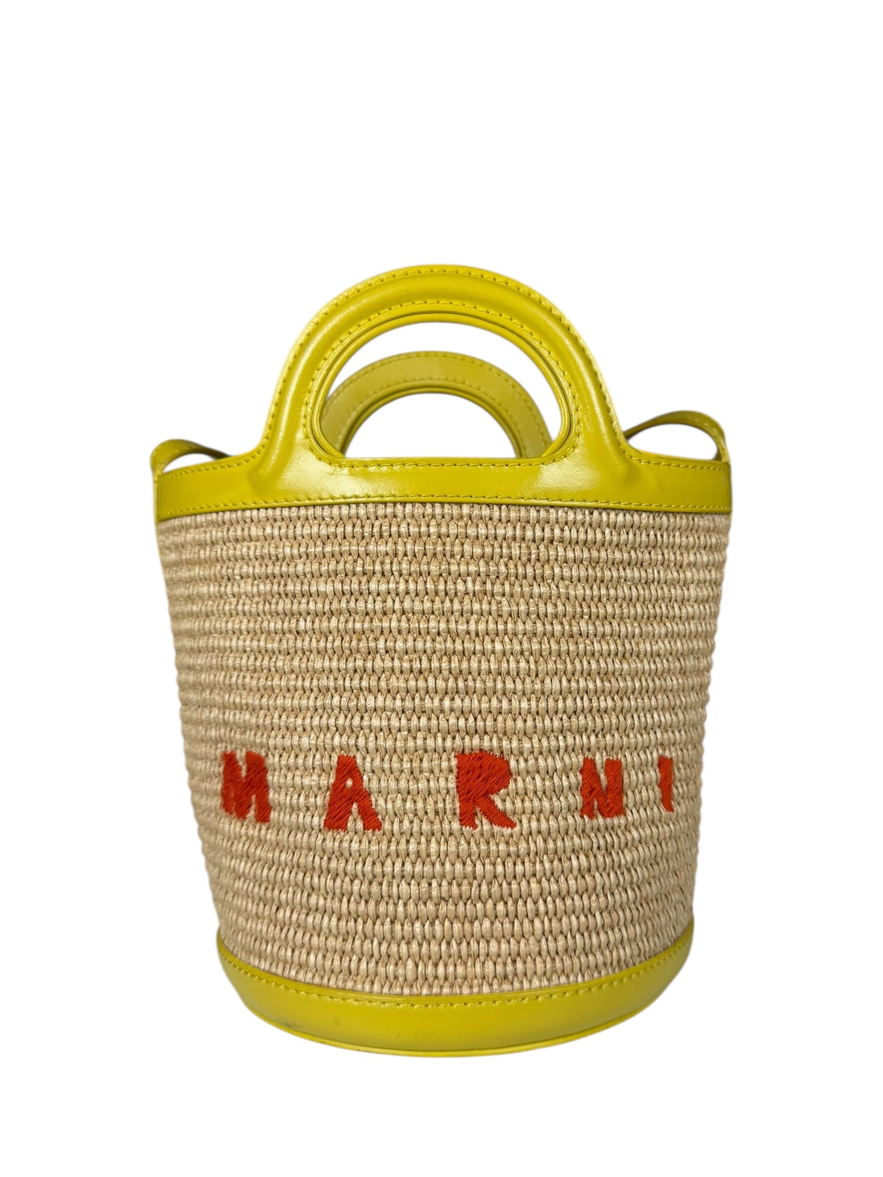 Marni Tropicalia Mini Bucket Bag Raffia with Yellow Trim