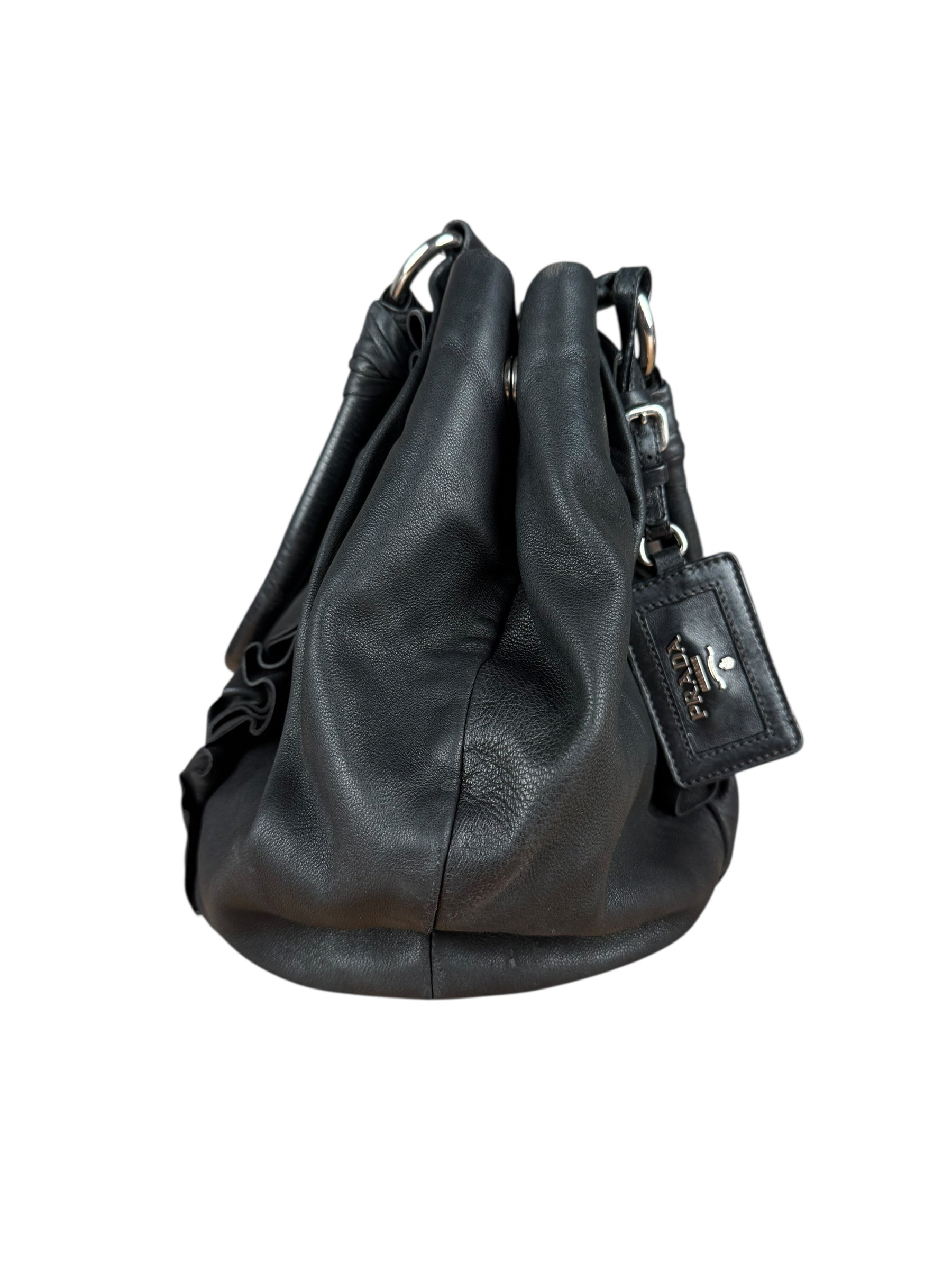 Prada Nappa Leather Ruffle Hobo Shoulder Bag