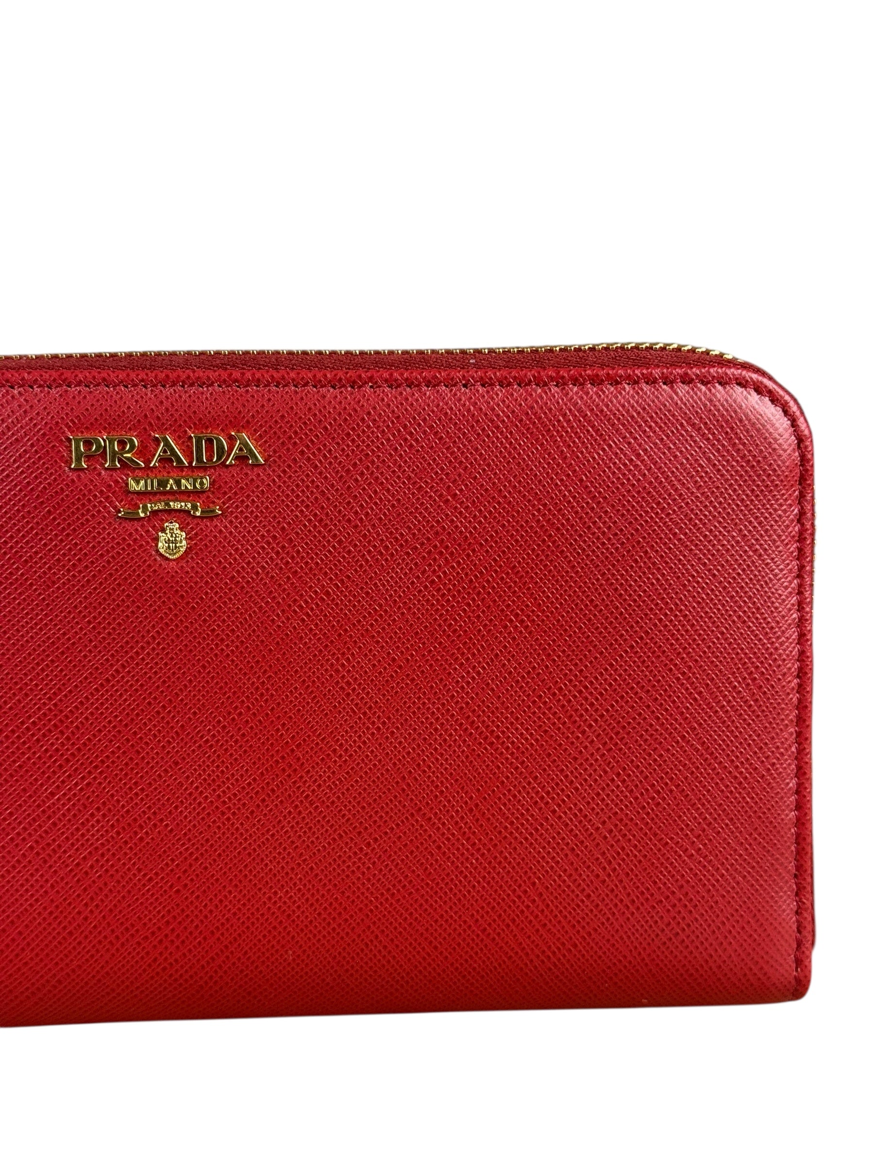 Prada Red Saffiano Leather Long Zippy Wallet