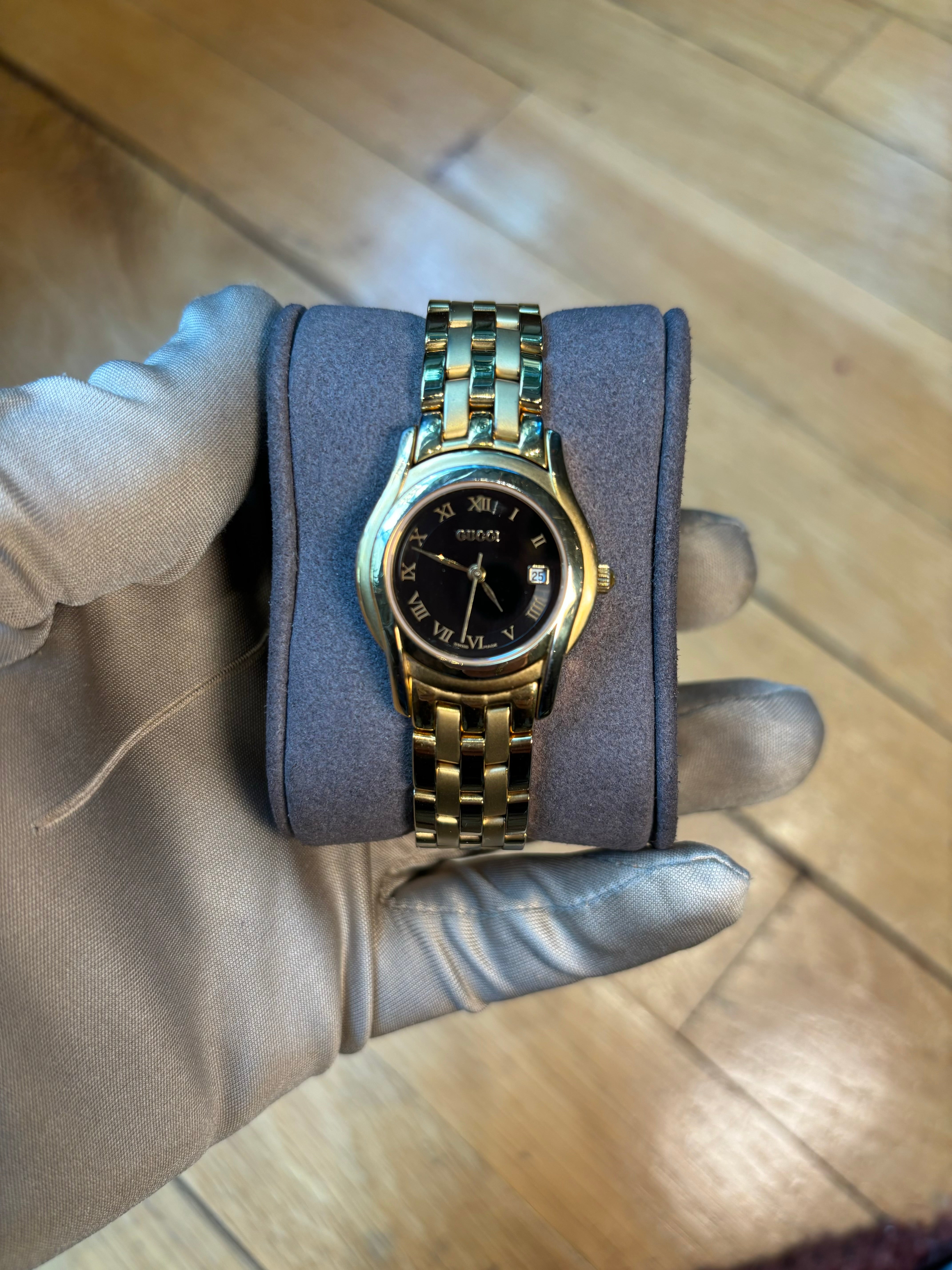 Gucci Gold Plated Link Black Dial