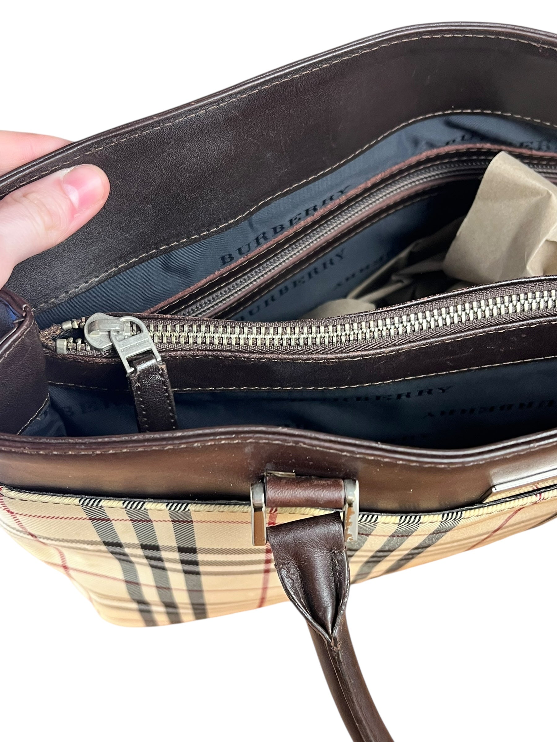 Burberry Leather Trim Nova Check Tote Bag