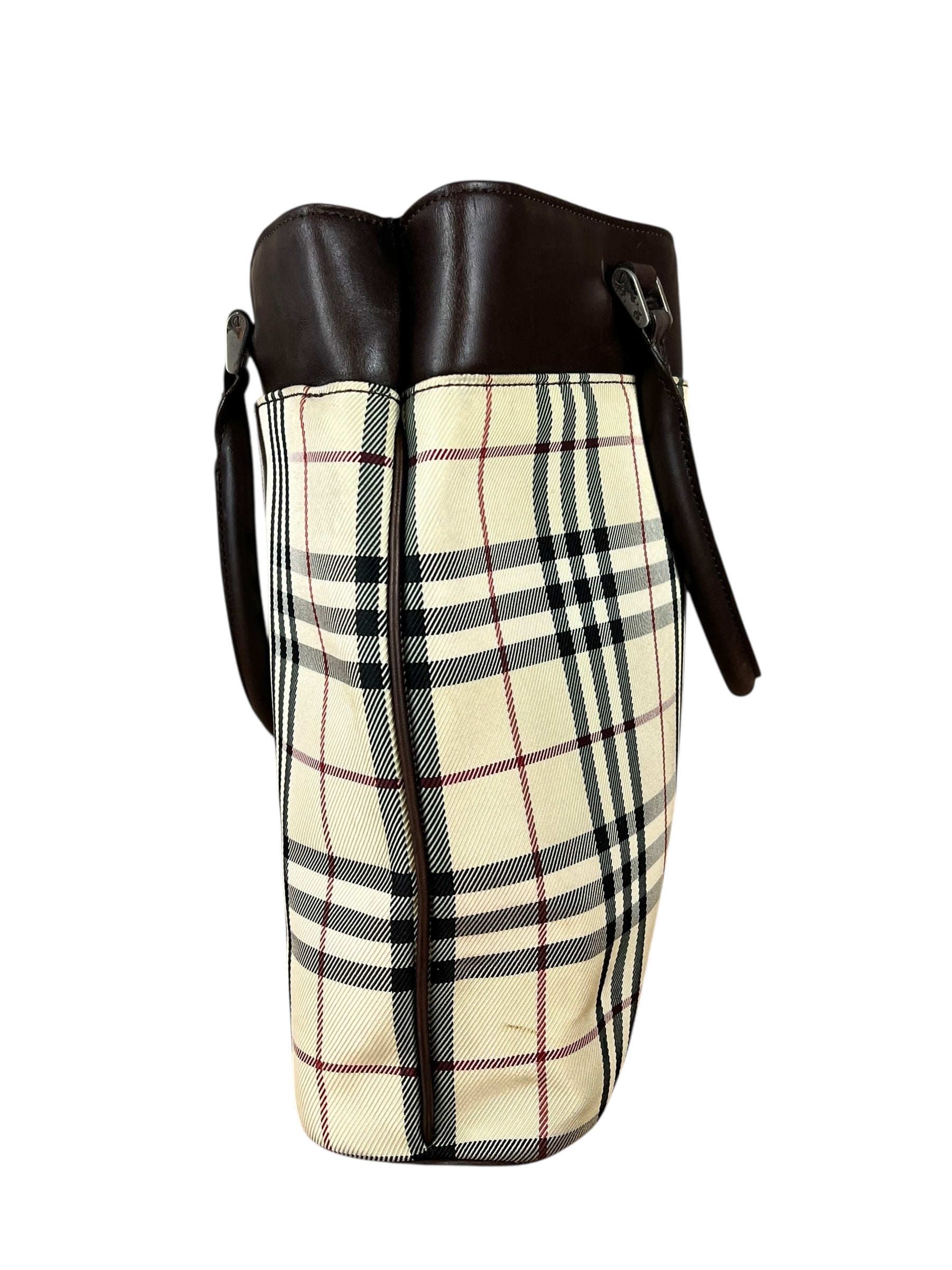 Burberry Leather Trim Nova Check Tote Bag