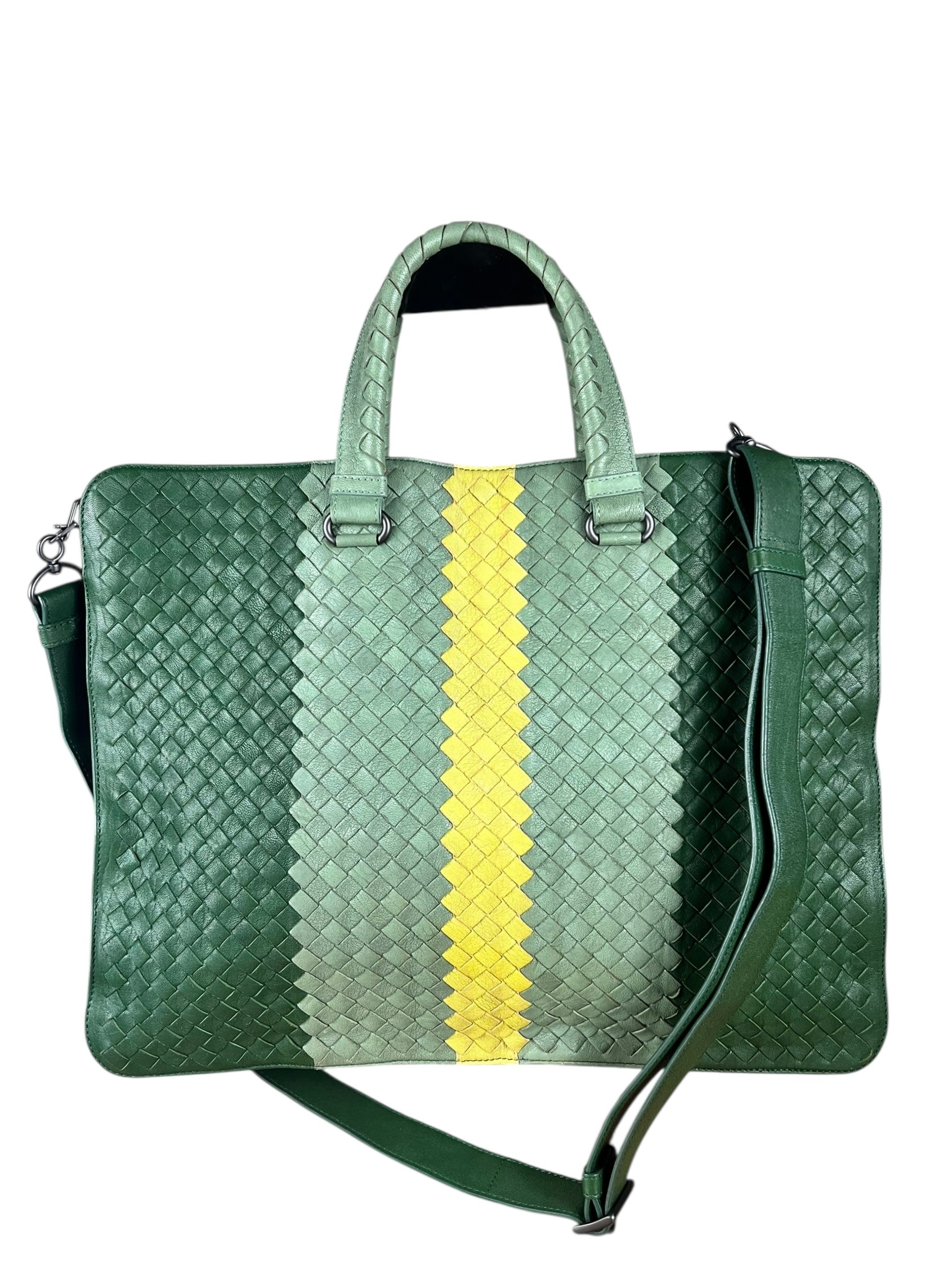 Bottega Veneta Intercciato Multicolor Business Bag Green/Yellow