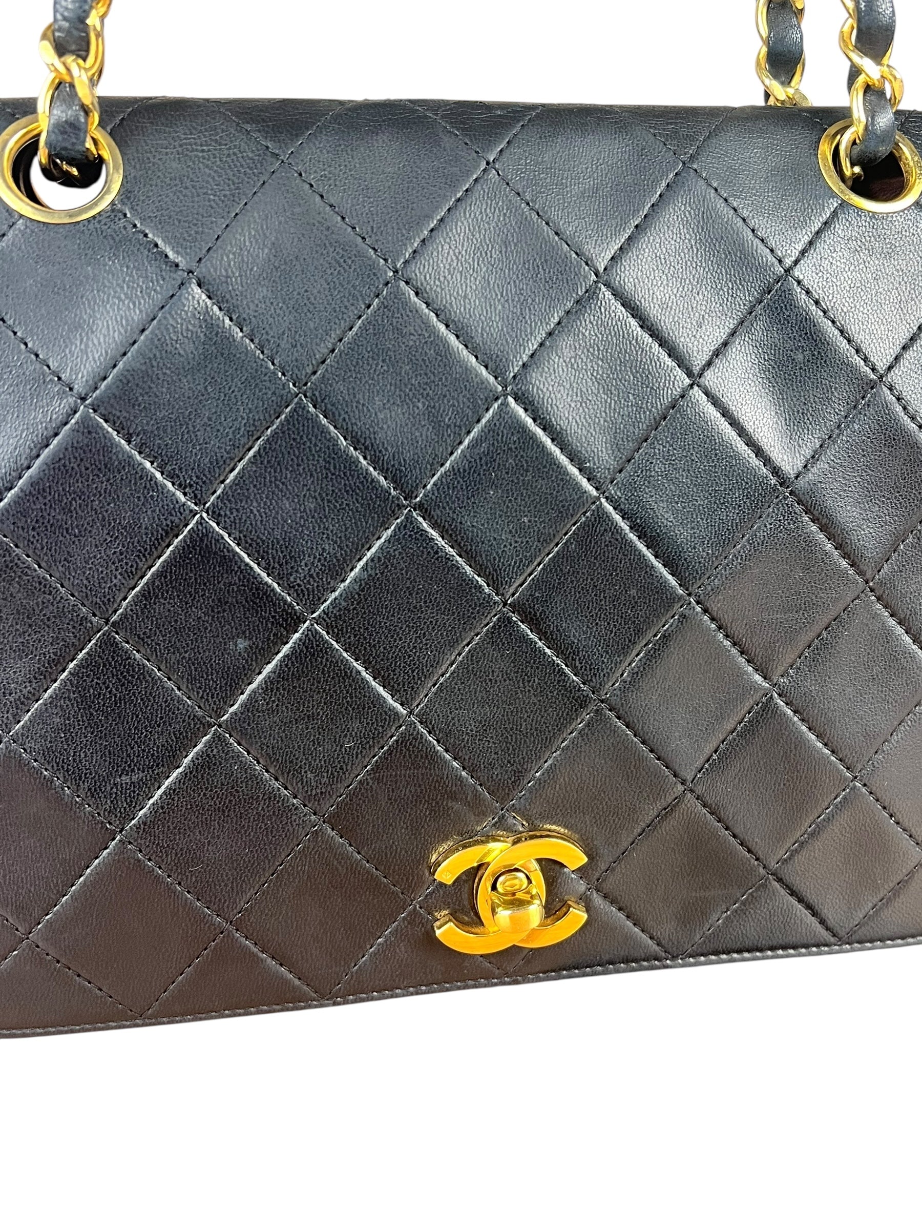 Chanel CC Vintage Black Quilted Chain Flap Bag