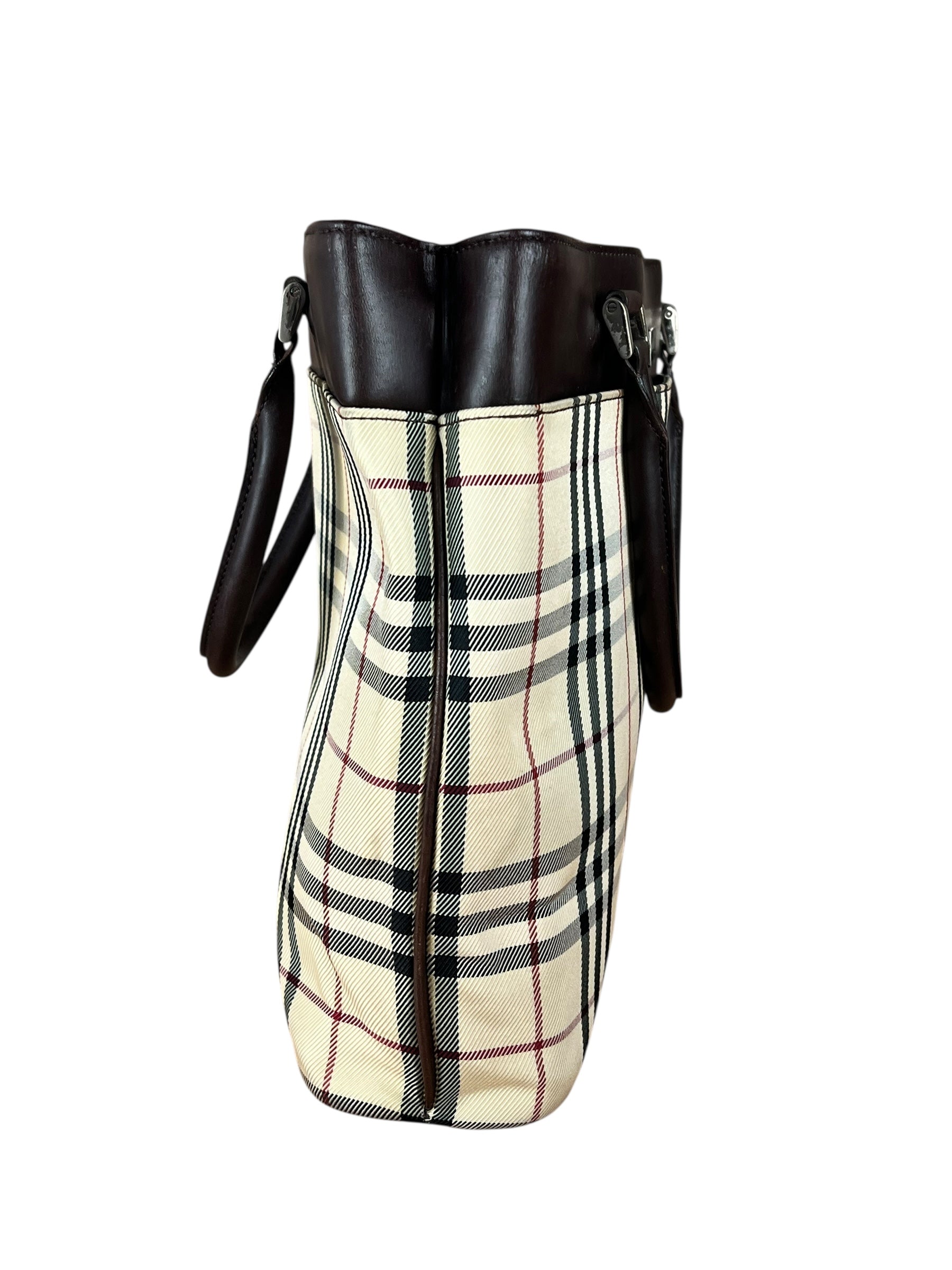 Burberry Leather Trim Nova Check Tote Bag