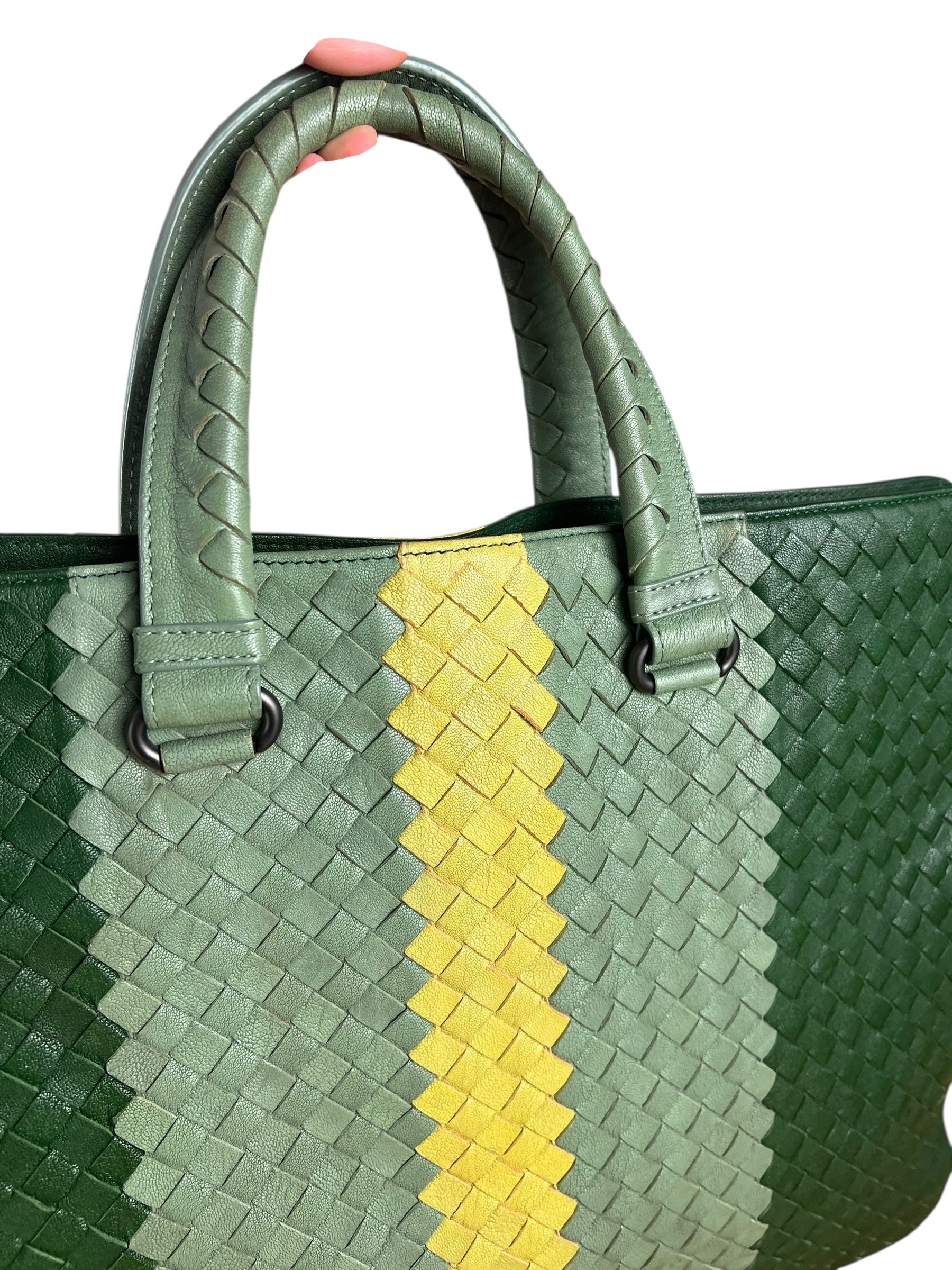Bottega Veneta Intercciato Multicolor Business Bag Green/Yellow