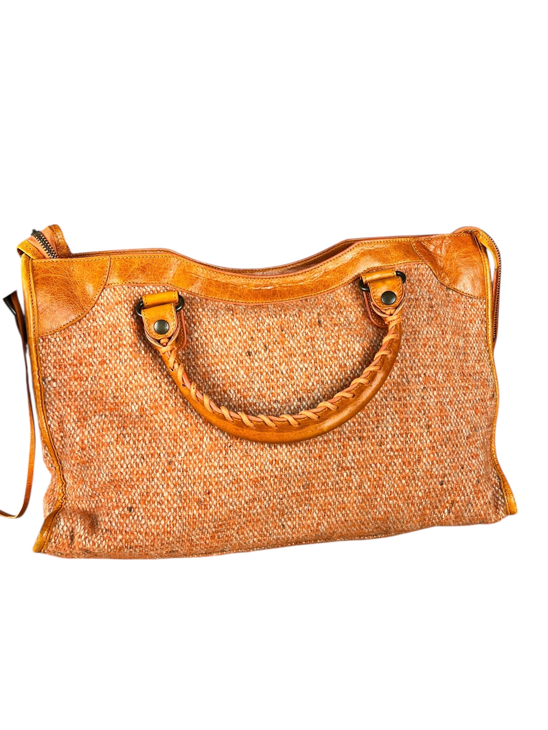 Balenciaga Wool Knit Orange City Bag