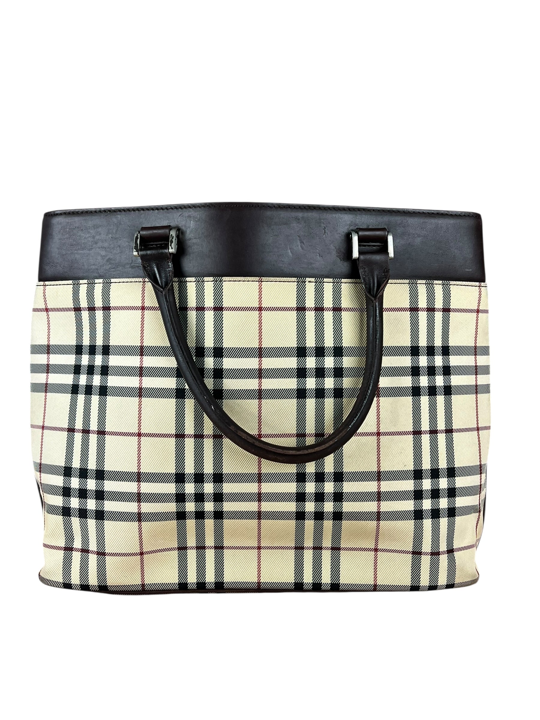 Burberry Leather Trim Nova Check Tote Bag