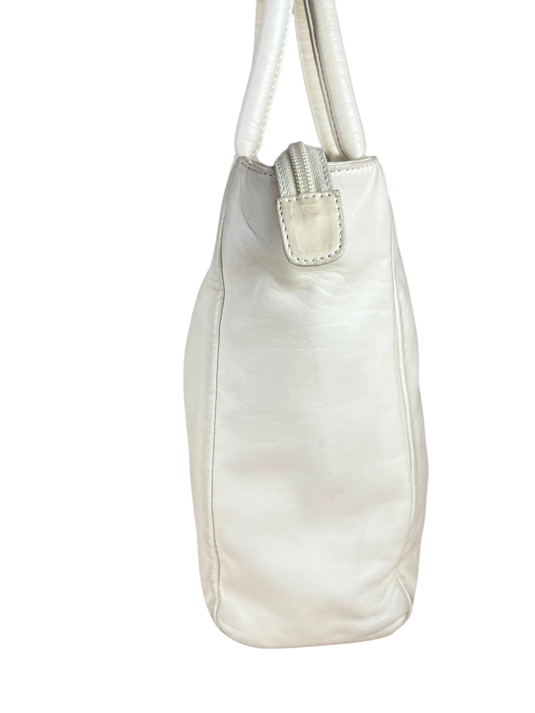 Prada Leather Tote Bag Beige/Ivory