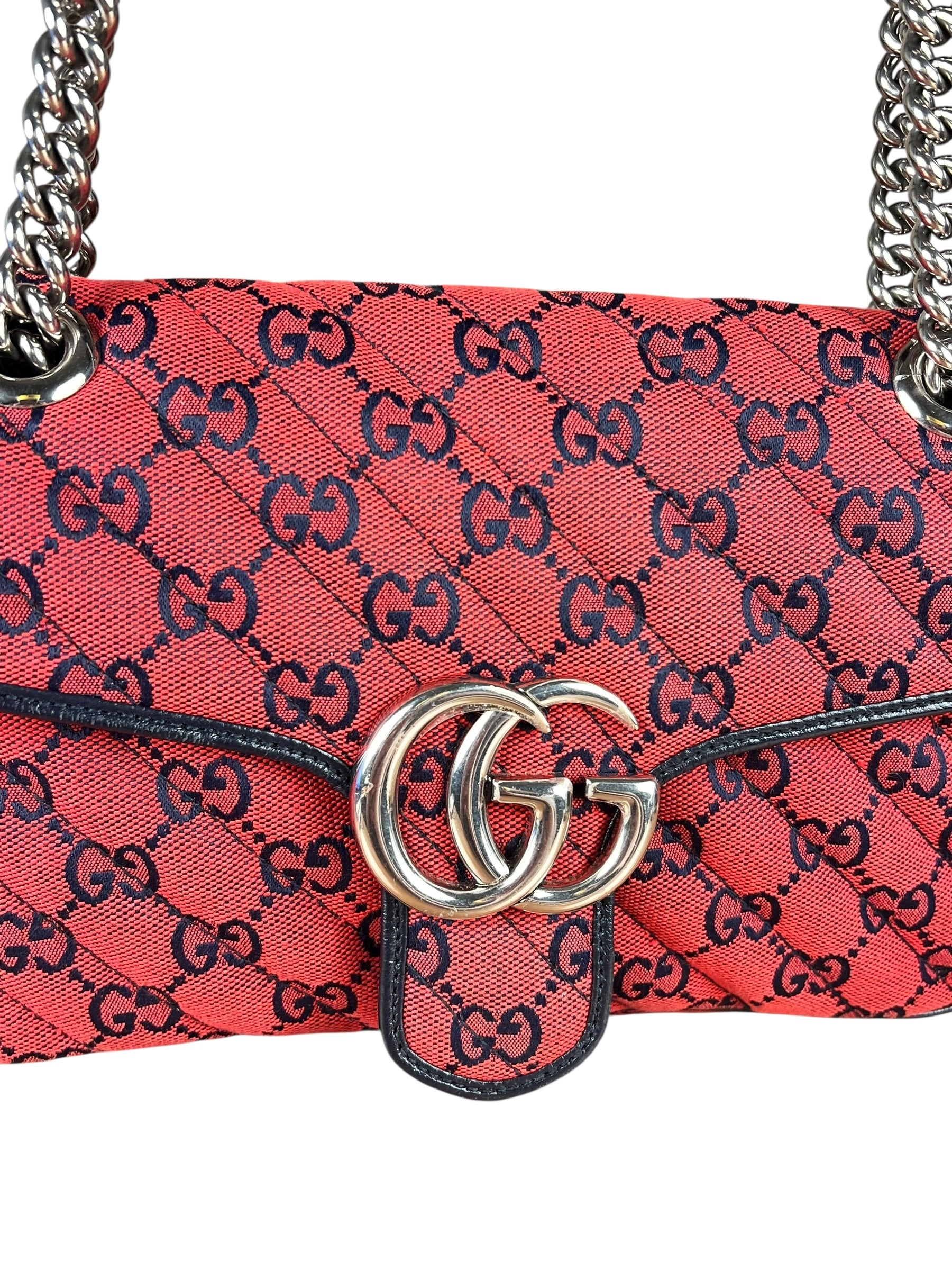 Gucci GG Red Marmont Flap Chain Shoulder Bag