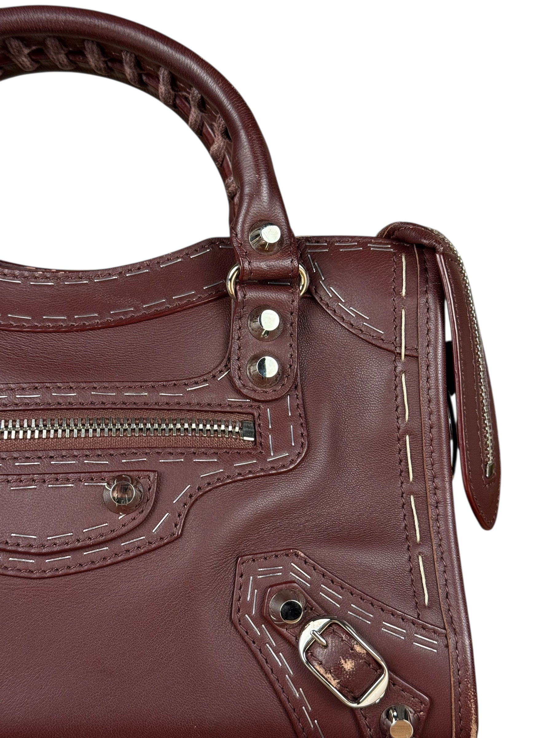 Balenciaga Burgundy Mini City Bag
