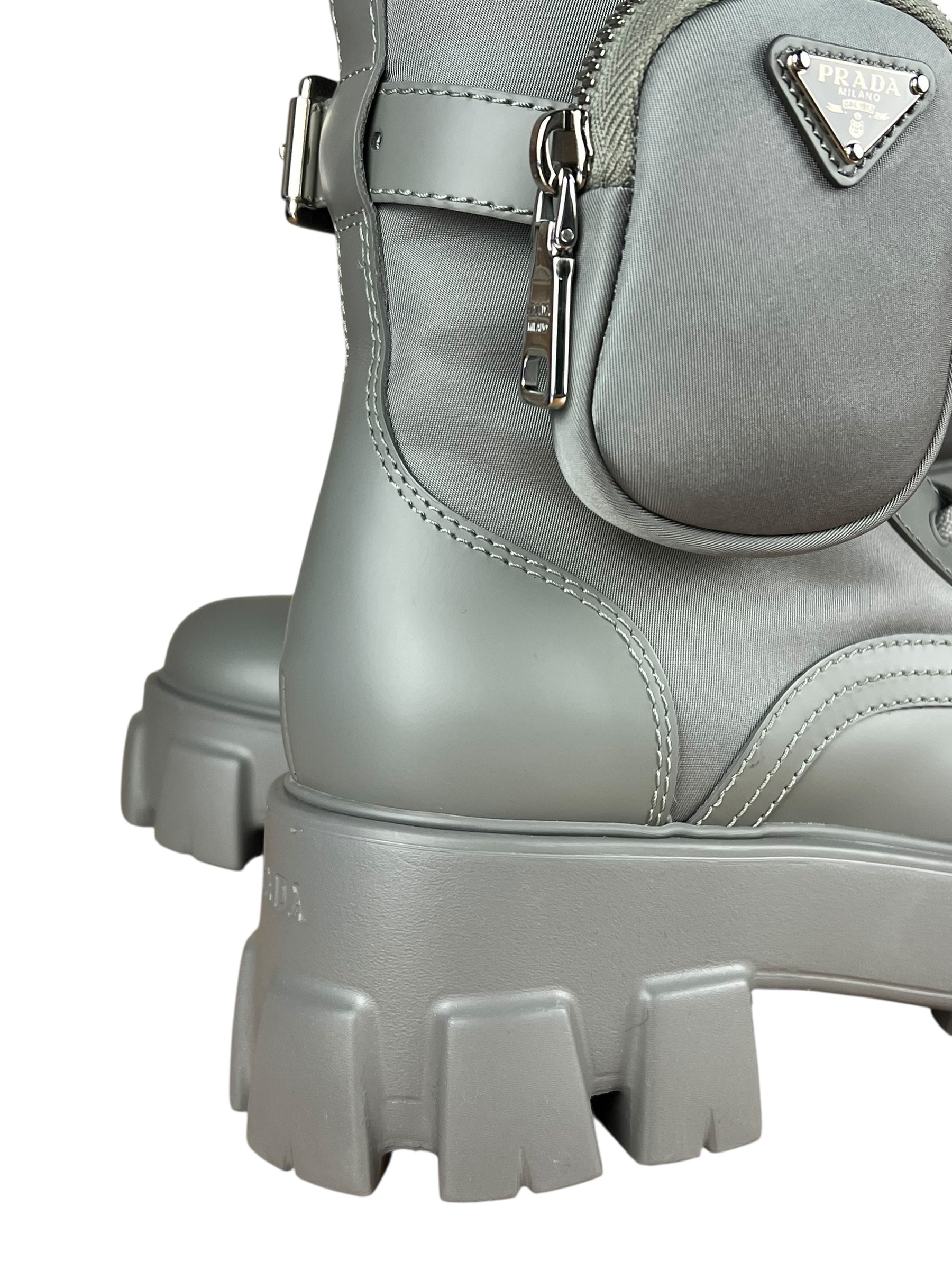 Prada Monolith Leather and Re-Nylon Pouch Boots