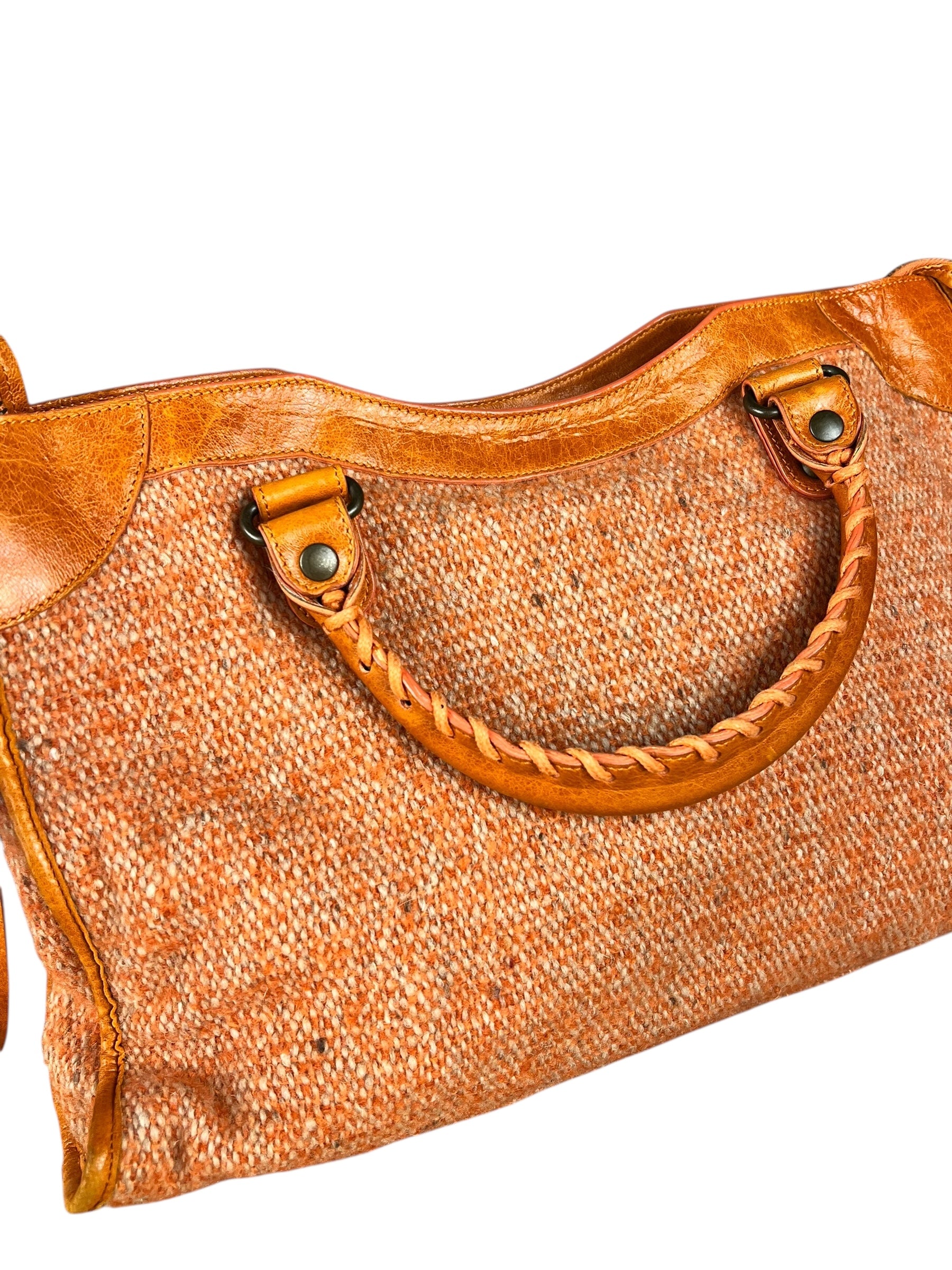 Balenciaga Wool Knit Orange City Bag