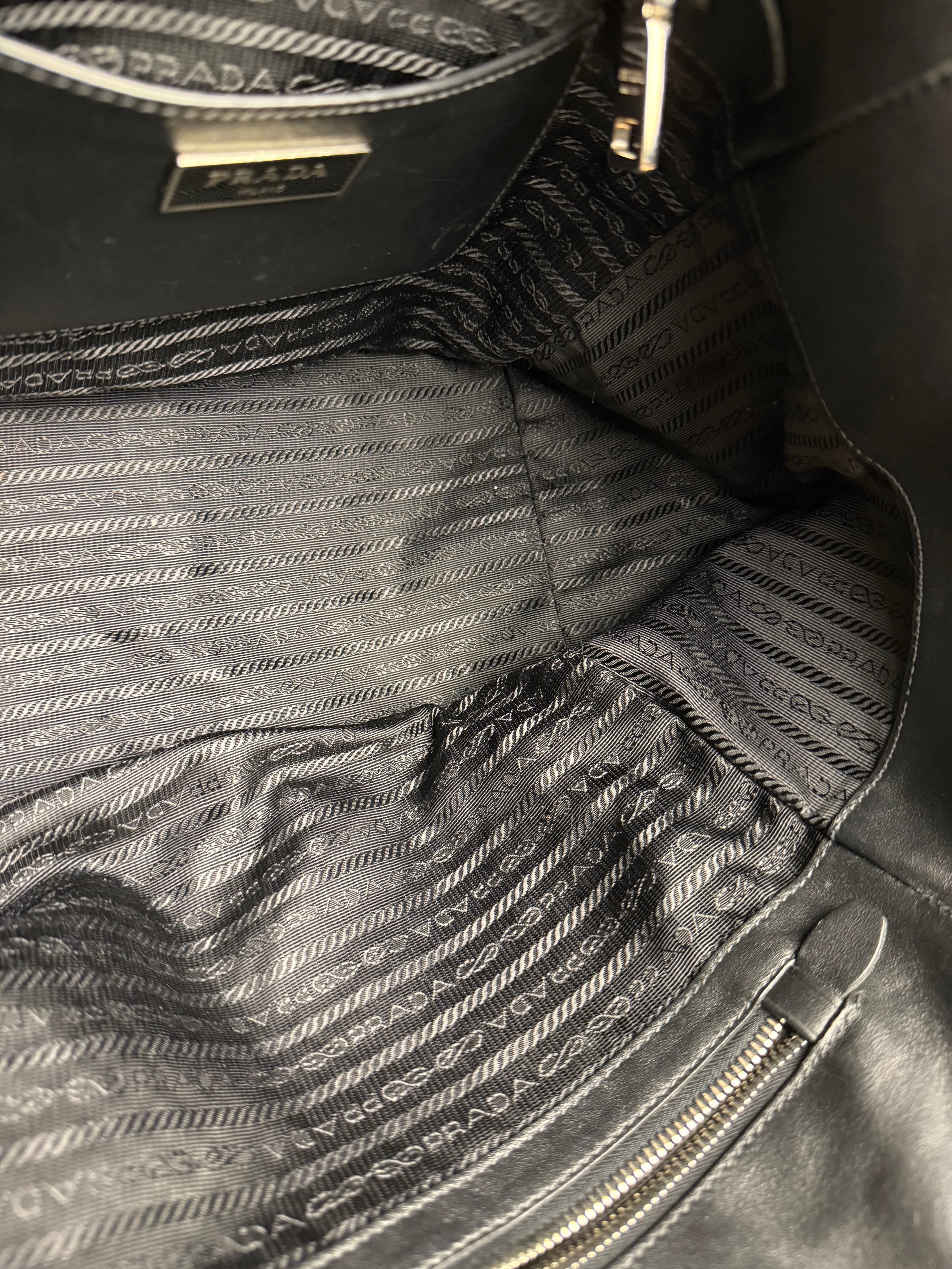 Prada Black/Burgundy Leather Shoulder Tote