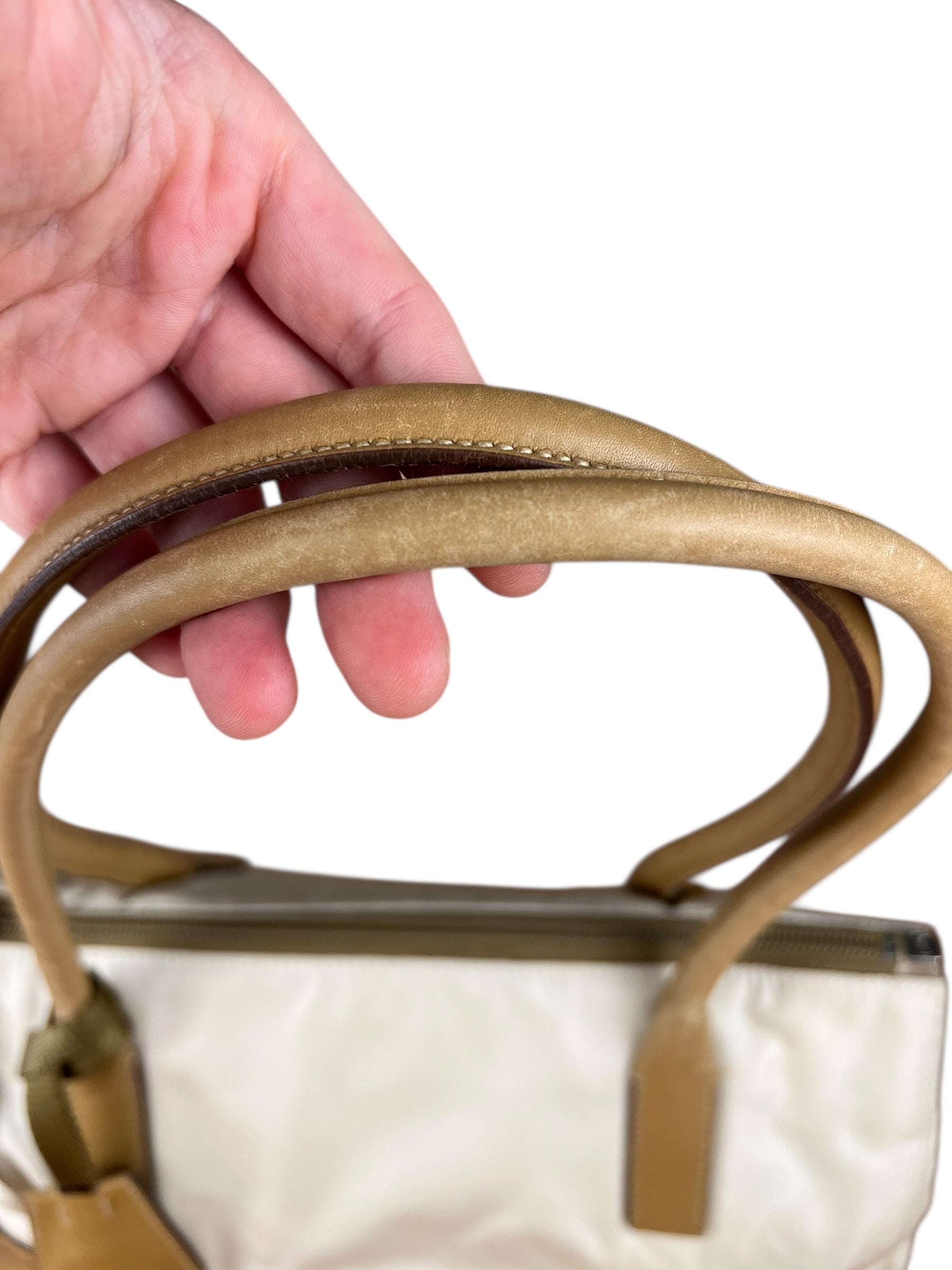 Prada Vintage White/Brown Top Handle Bag