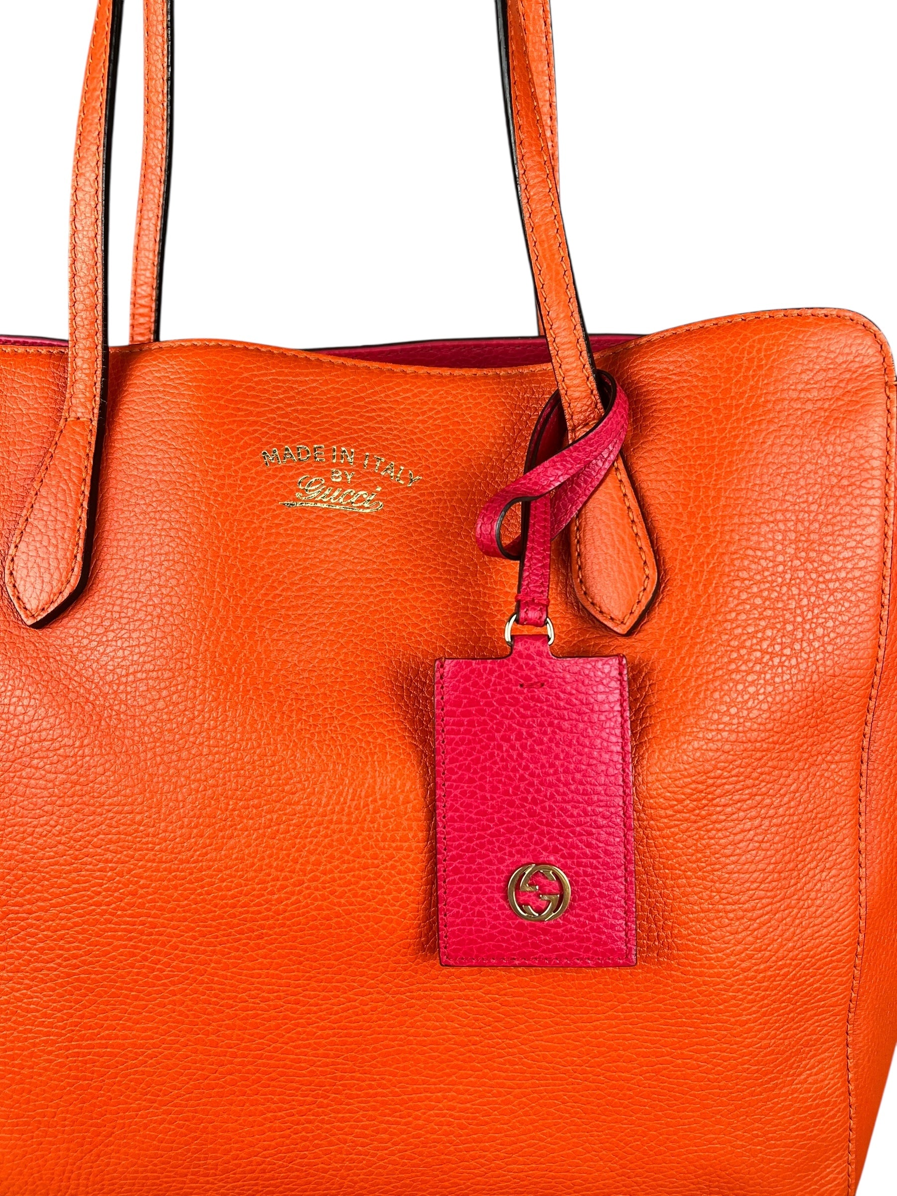 Gucci Orange Pebble Leather Swing Medium Tote