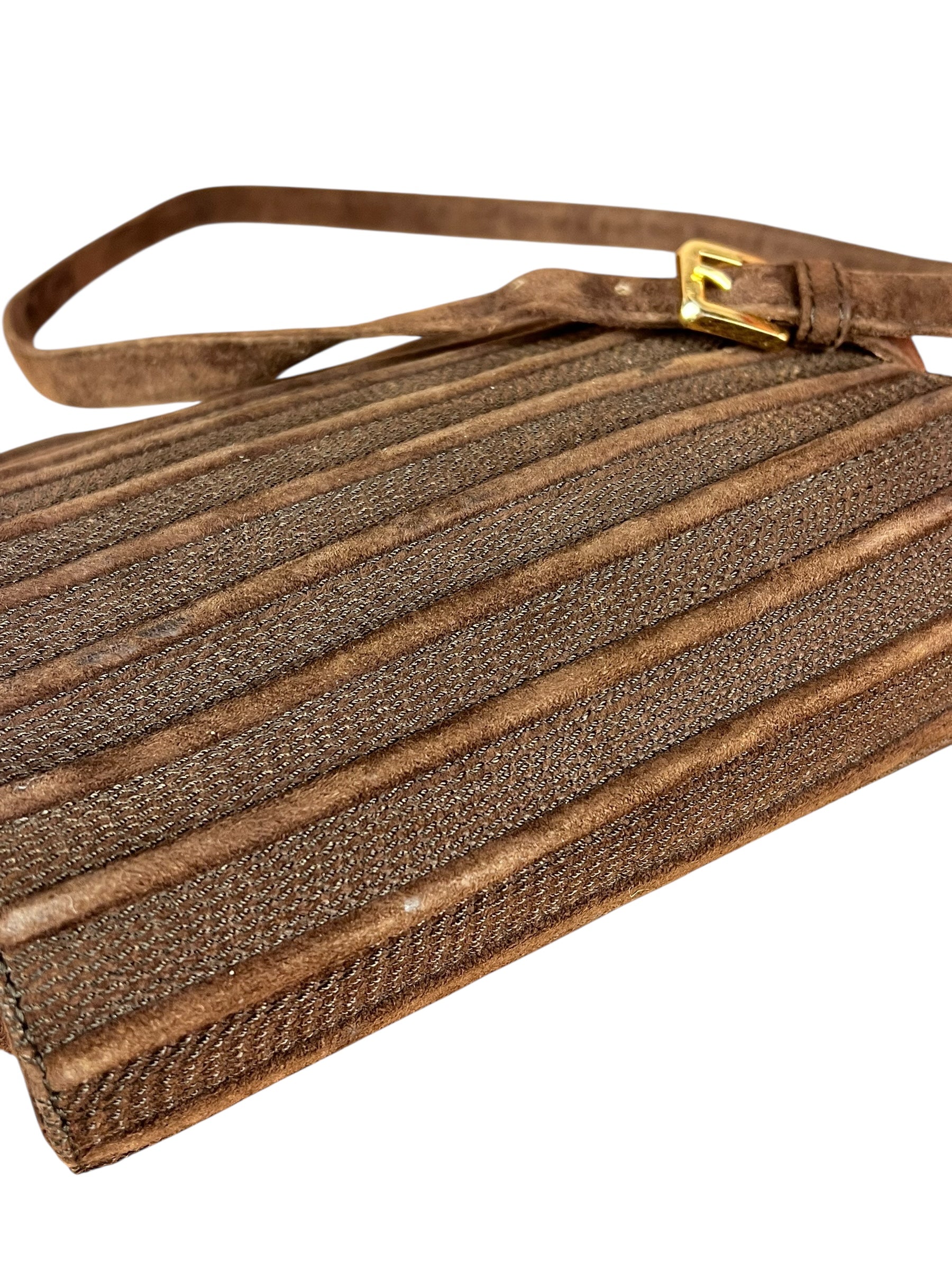 Loewe Vintage Striped Brown Suede Crossbody