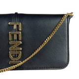 Fendi Fendigraphy Black Leather Wallet on Chain
