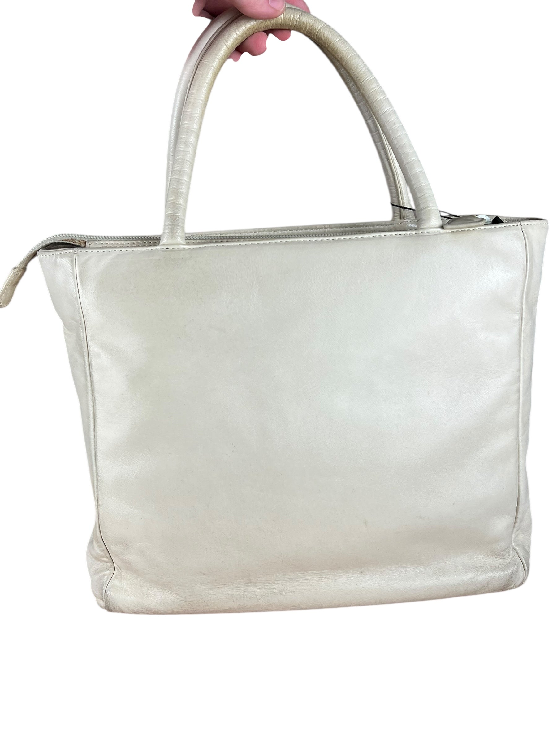Prada Leather Tote Bag Beige/Ivory