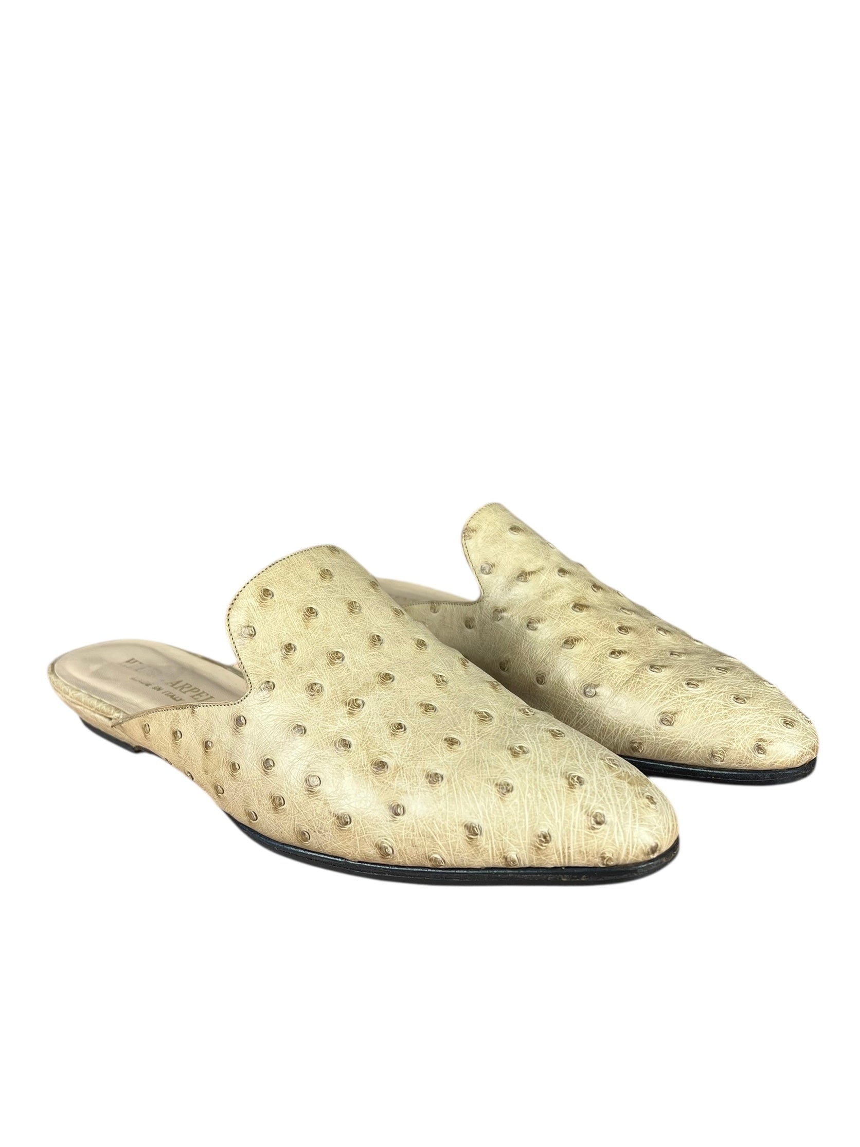 Helene Arpels Ostrich Leather Mule Tan