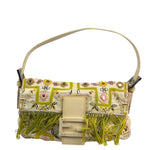 Fendi Cream Leather Trim Beaded Baguette