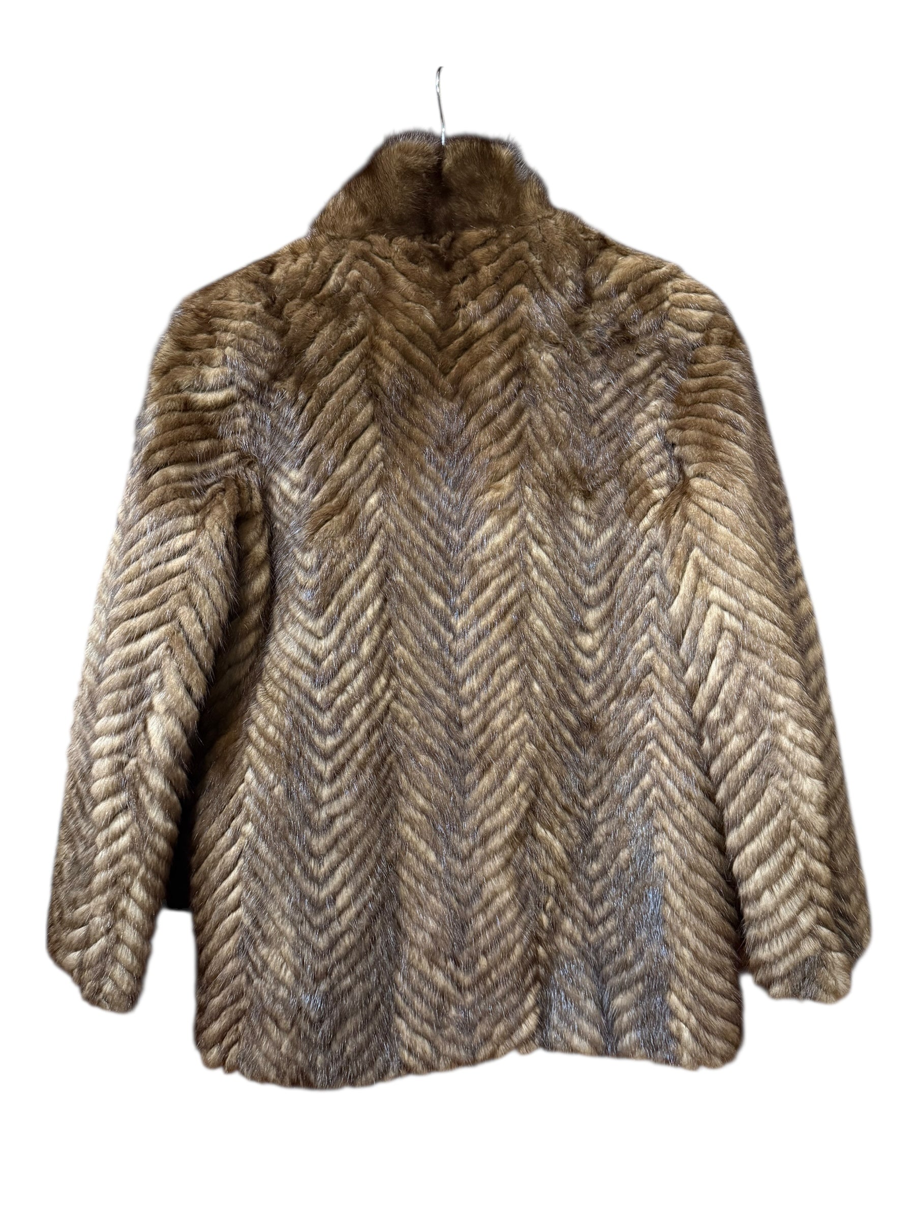 Vintage Dark Brown Chevron Fur Coat
