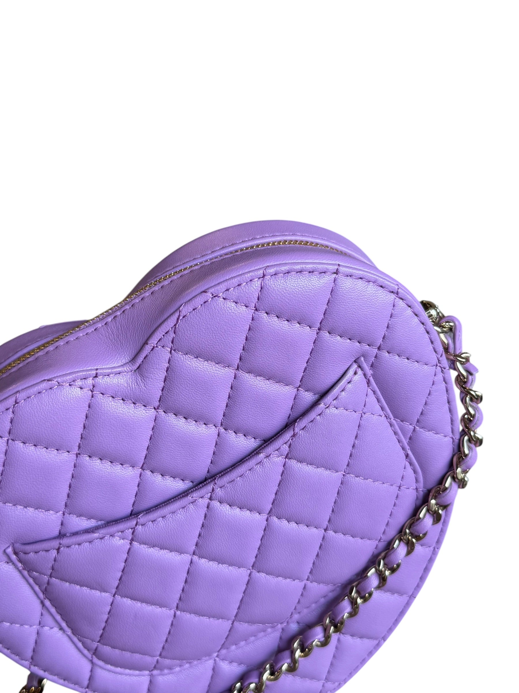 Chanel CC In Love Purple Quilted Leather Heart Bag 2022