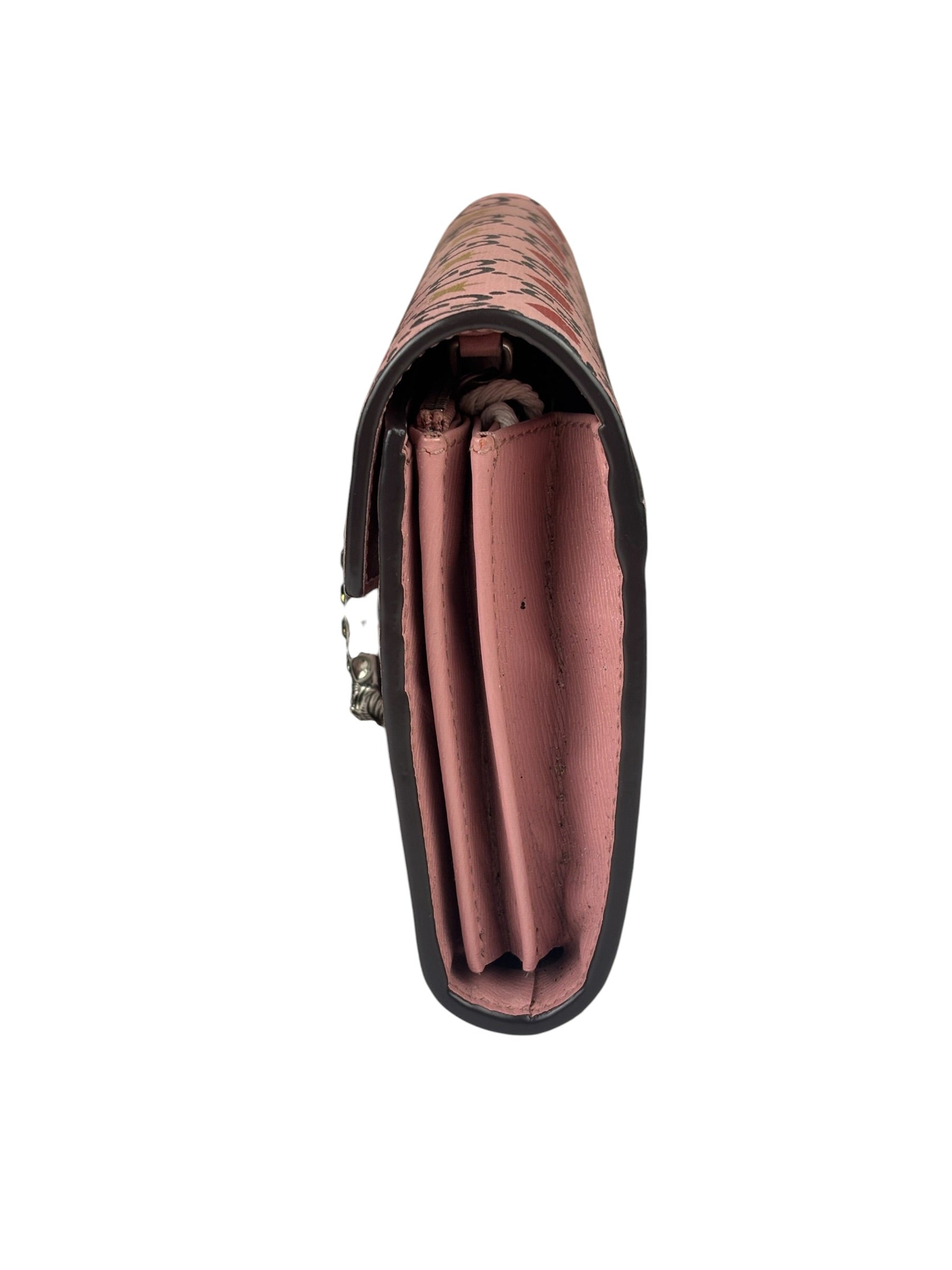 Gucci Pink Leather Dionysus GGCrystal Valentines Small Wallet On Chain