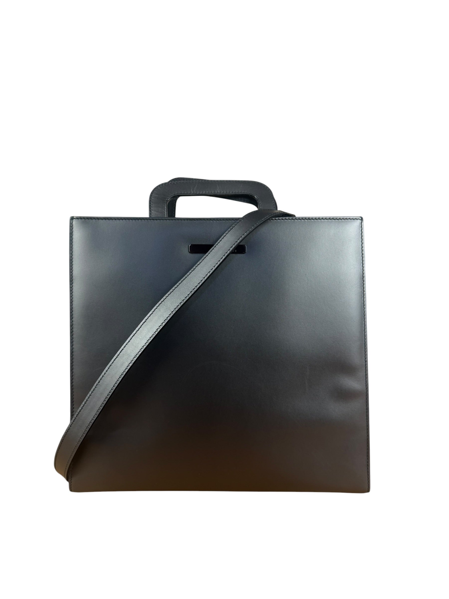 Gucci Grey Leather Retractable Top Handle Square 2-Way Satchel Bag