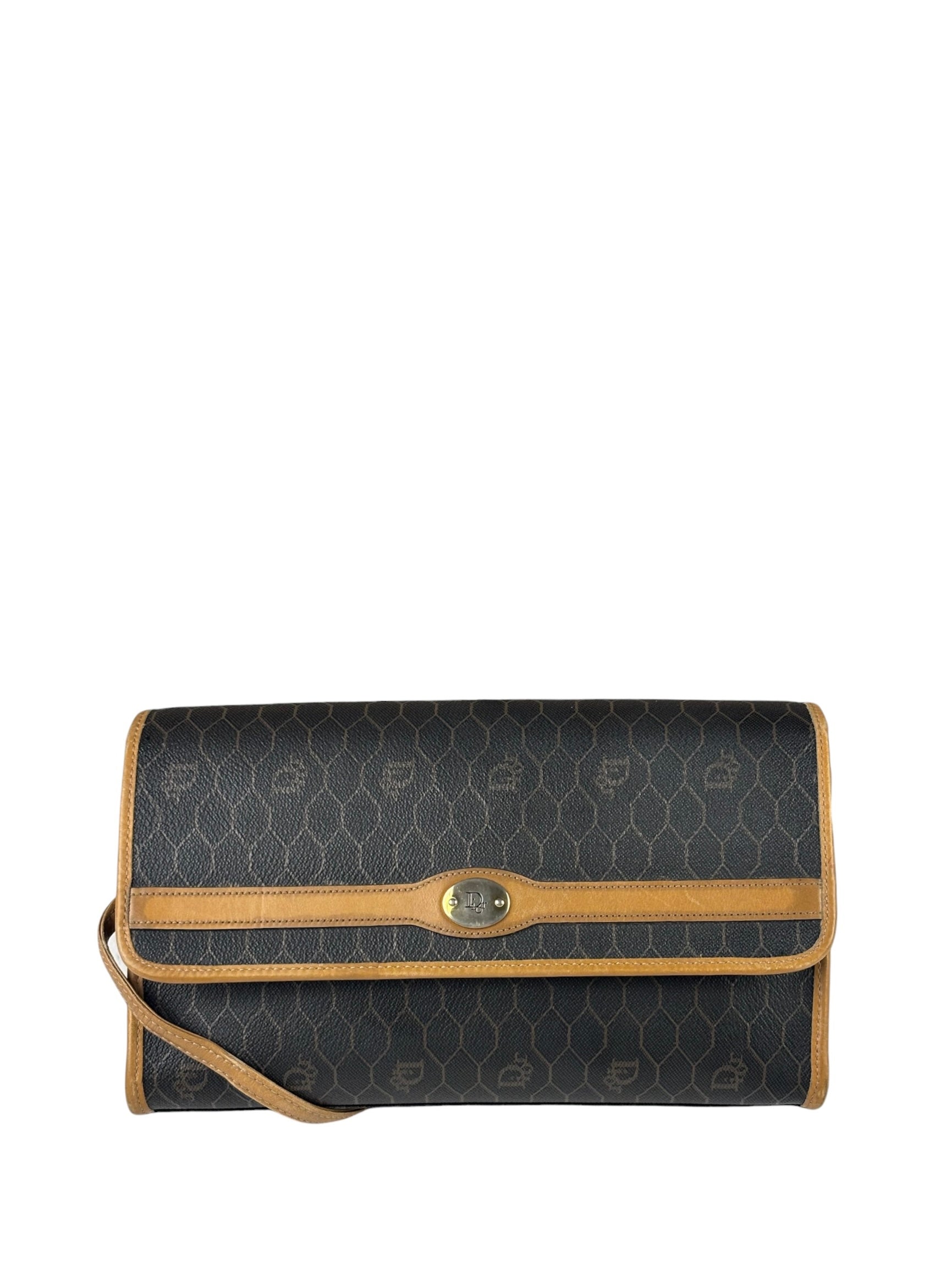 Christian Dior Vintage Brown Leather Honeycomb Shoulder Bag