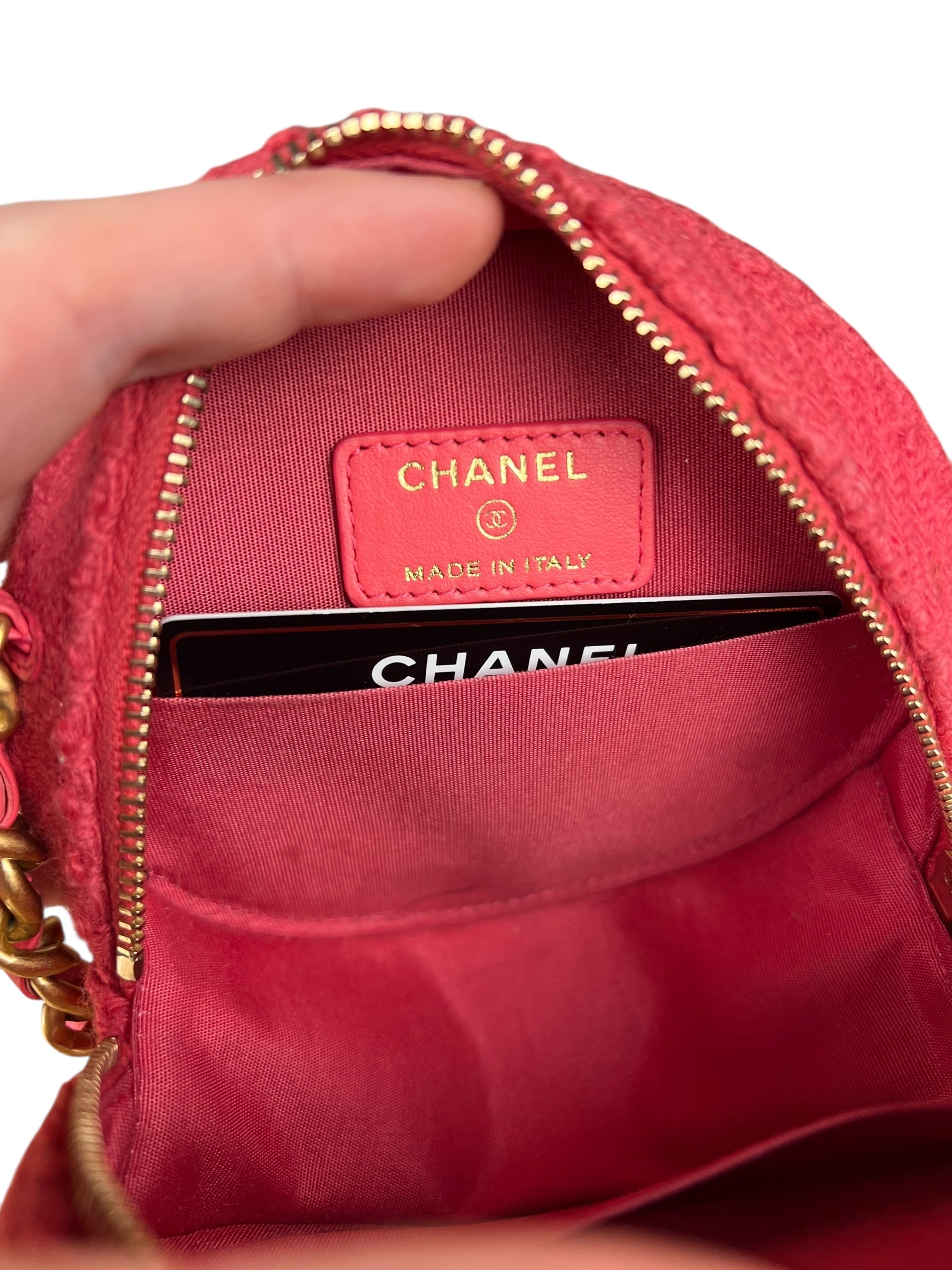 Chanel 19 Round Pink Tweed Chain Shoulder Bag