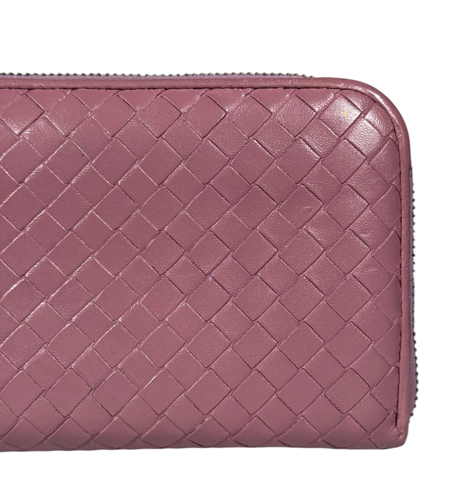 Bottega Veneta Intreccio Long Zip Wallet Pink