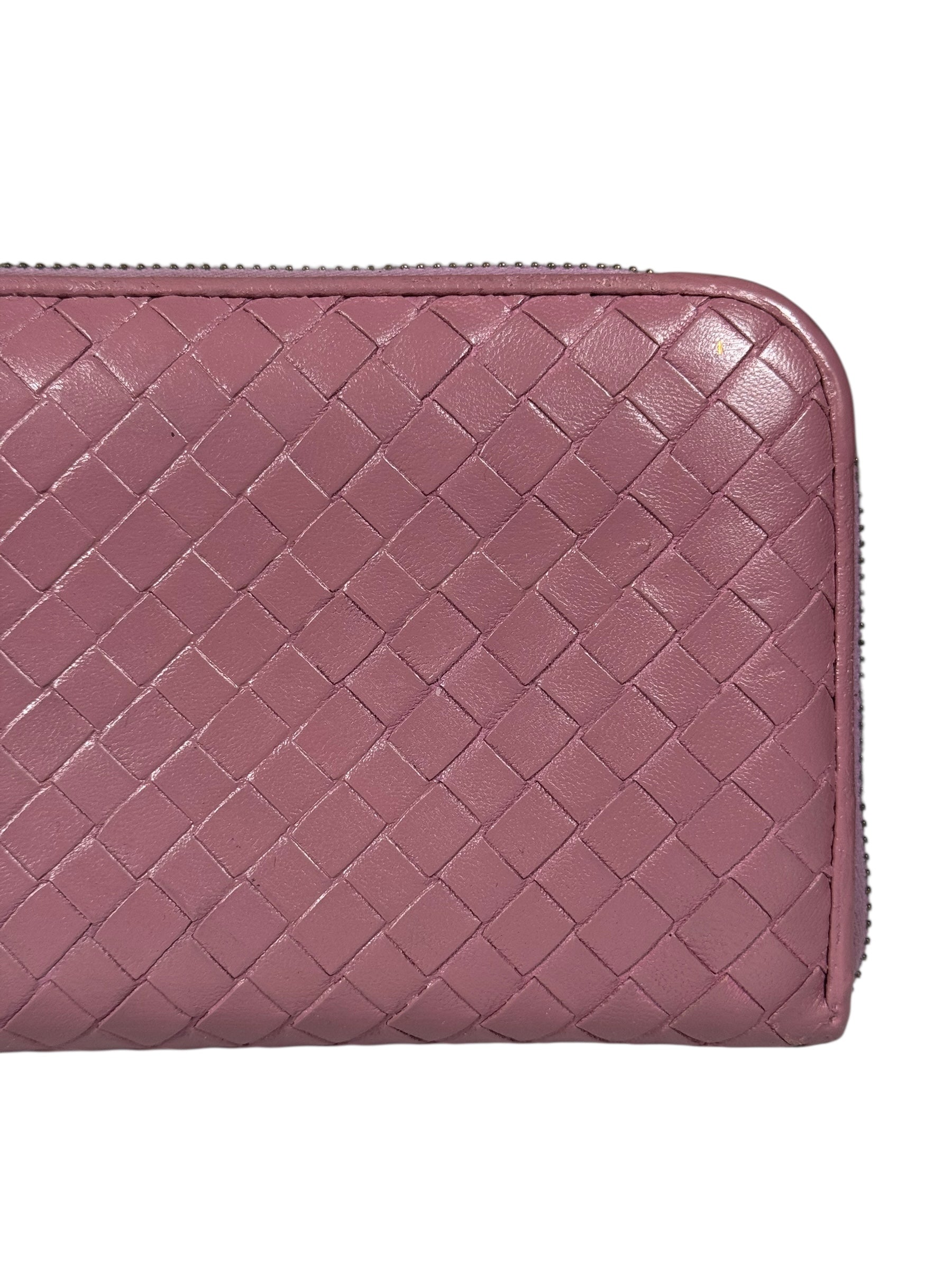 Bottega Veneta Intreccio Long Zip Wallet Pink