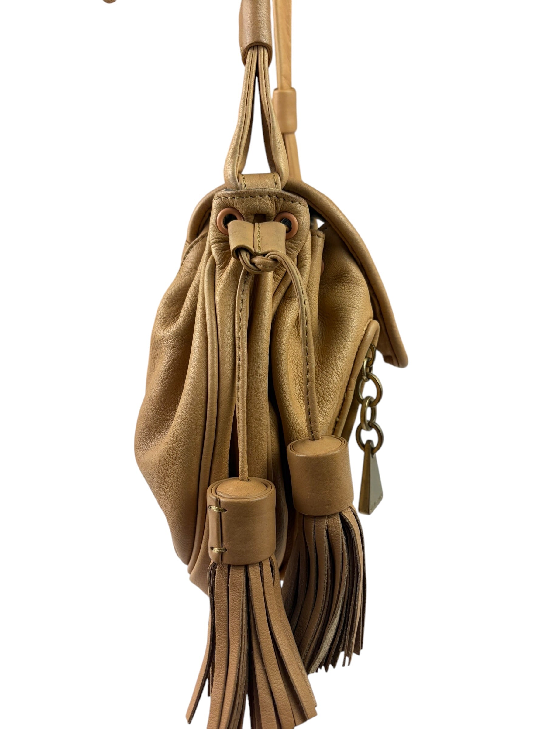 Chloe Orange Beige Calfskin See By Chloe Cherry Drawstring Saddle Crossbody Bag