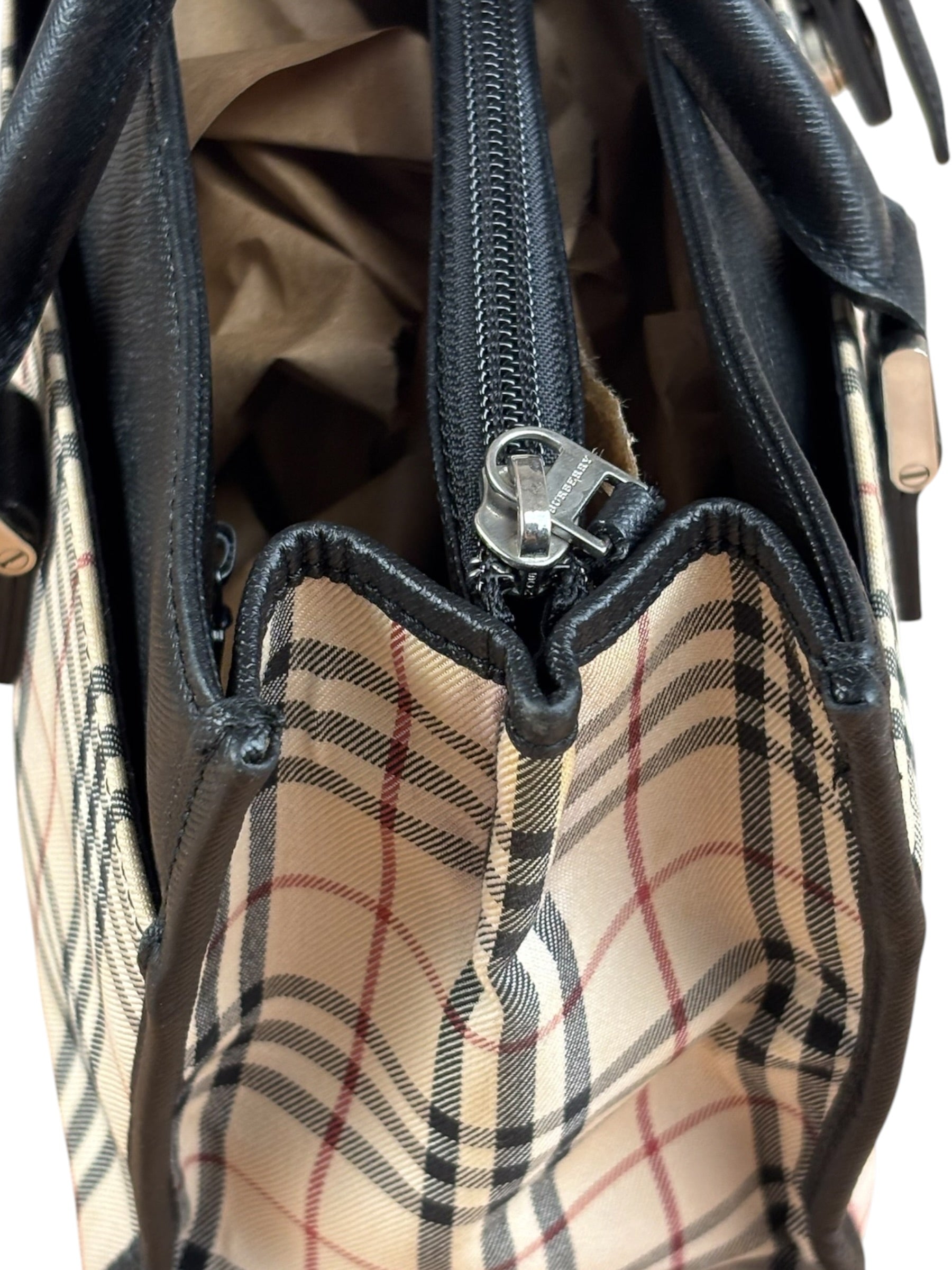 Burberry Vintage Leather Trim House Check Top Handle Bag