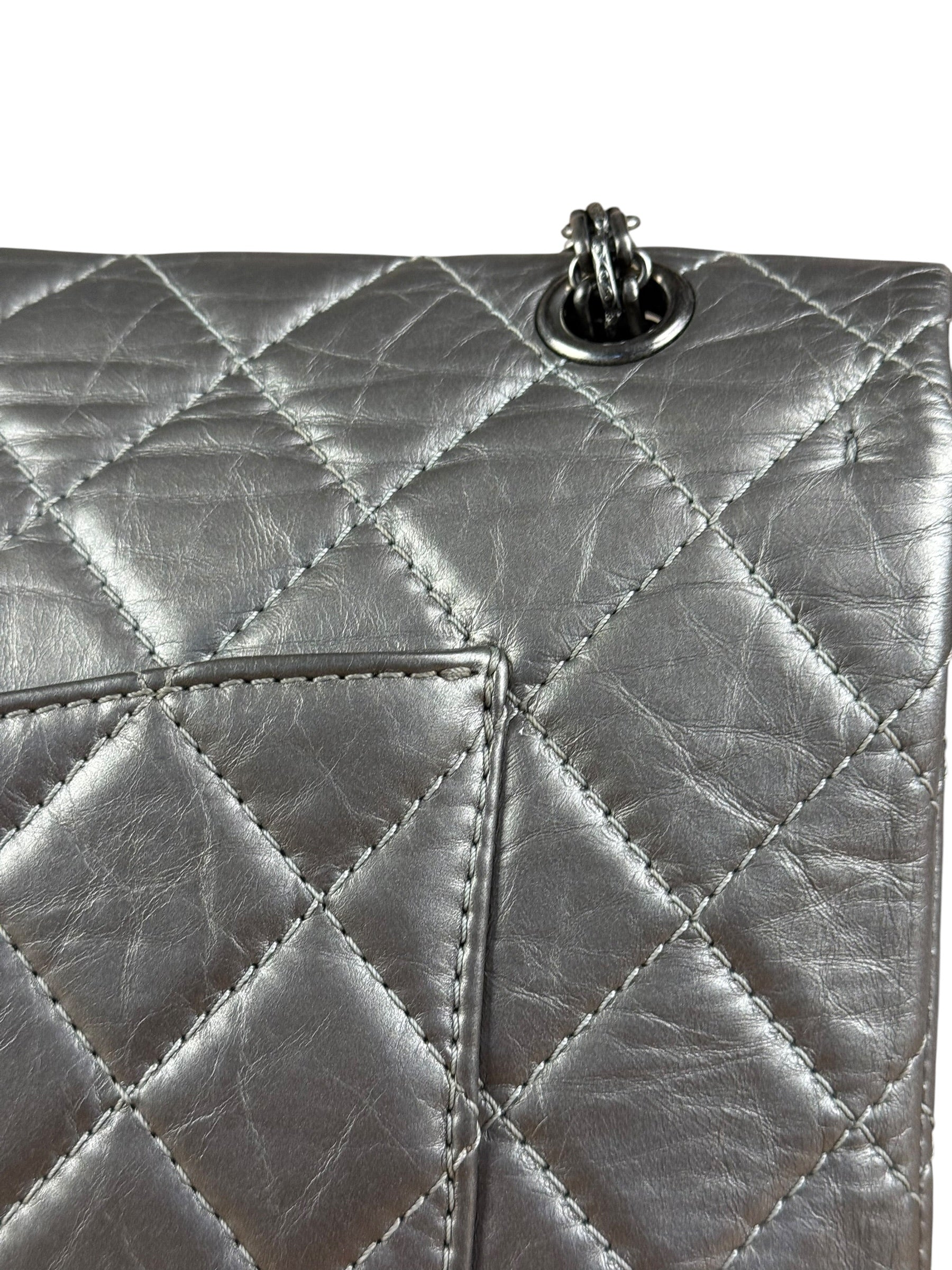 Chanel Metallic Silver Leather Reissue Double Flap Shoulder Bag 2.55 2005