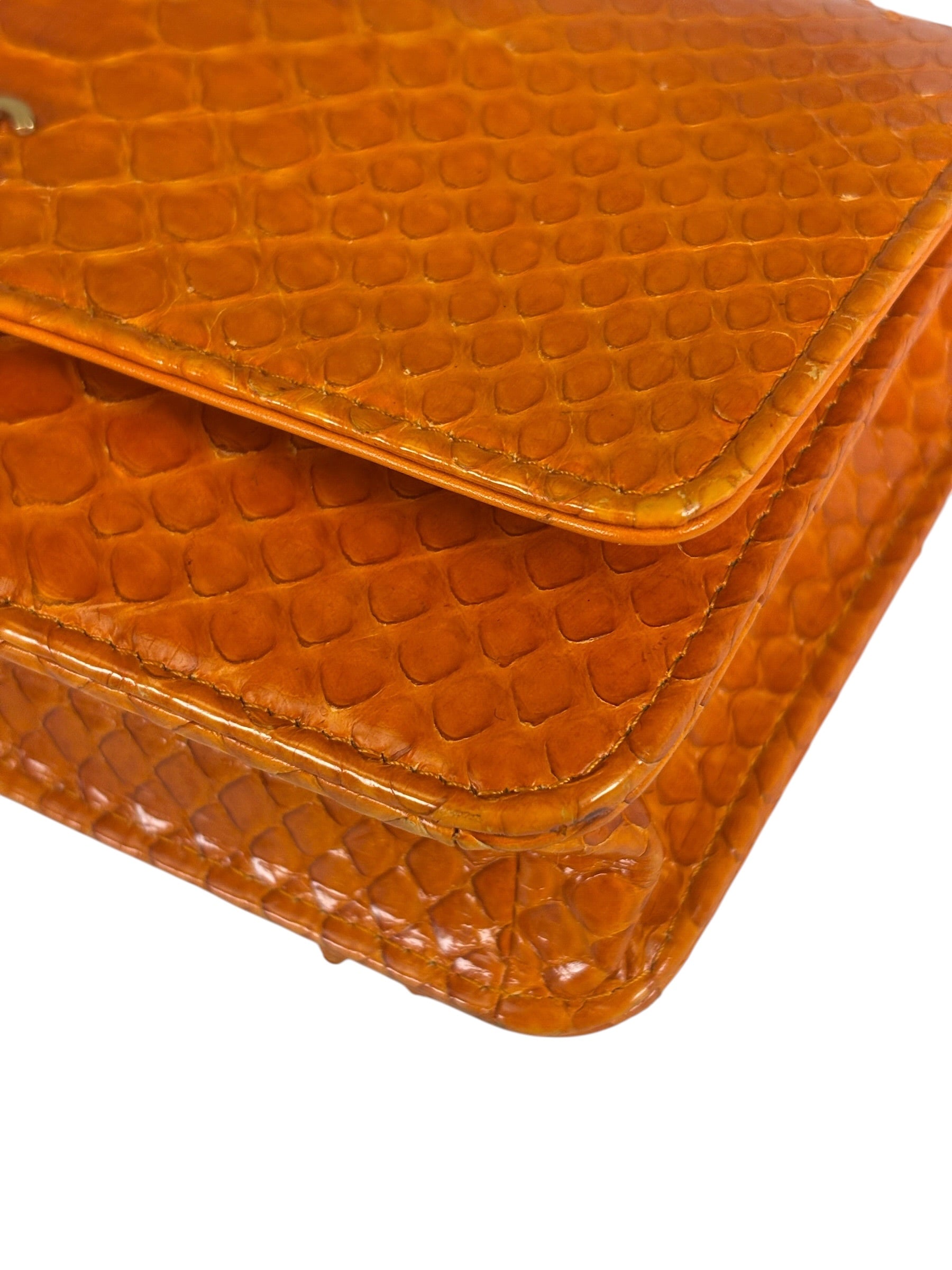 Chanel Orange Pythonskin Flap Wallet On Chain 2013